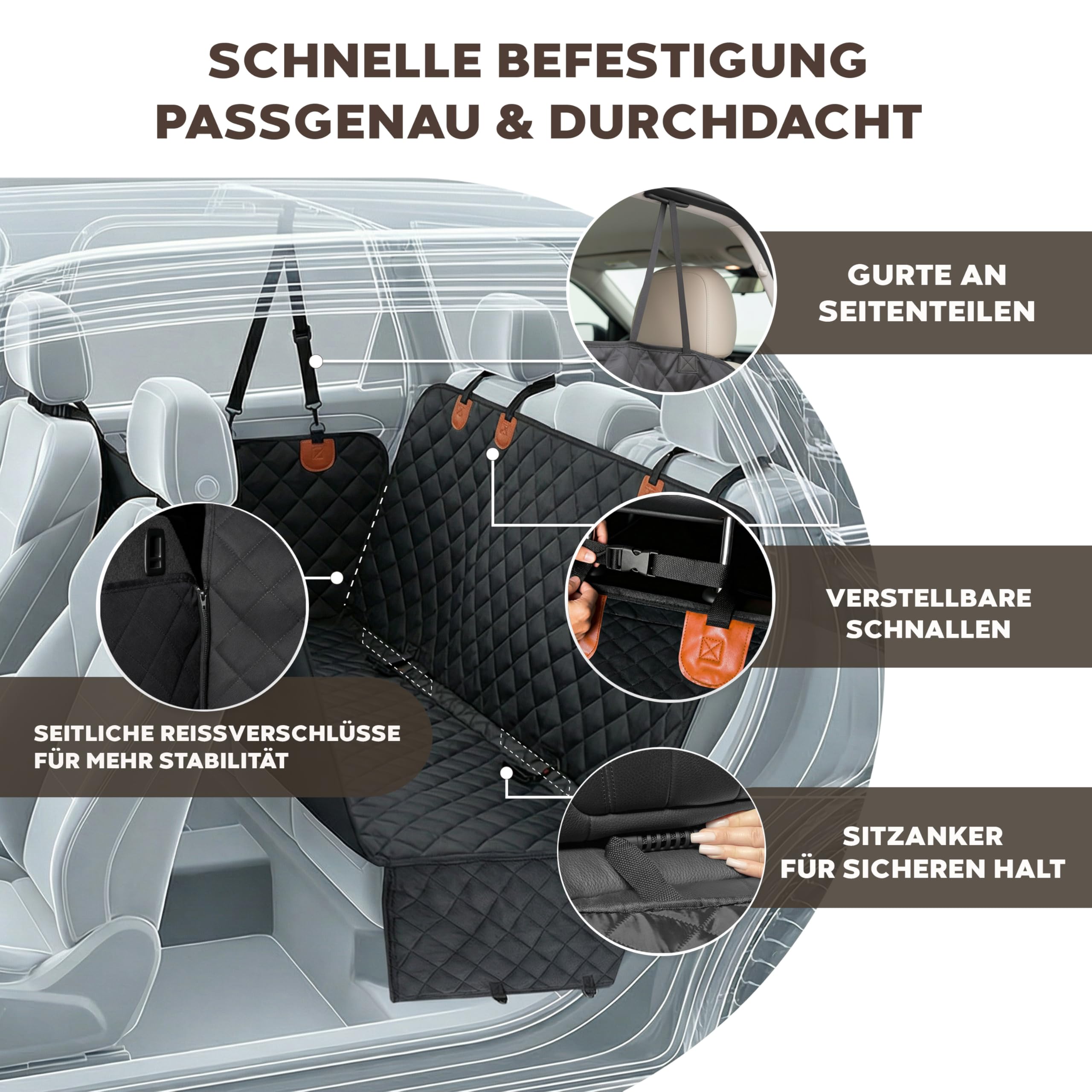 Hainberger Hundedecke Auto Rückbank Wasserabweisende Kratzfeste Autodecke für Hunde wasserdichte rutschfeste Autoschondecke mit Seitenschutz und Sichtfenster, 4-in-1 Rücksitzschoner 137x147 cm
