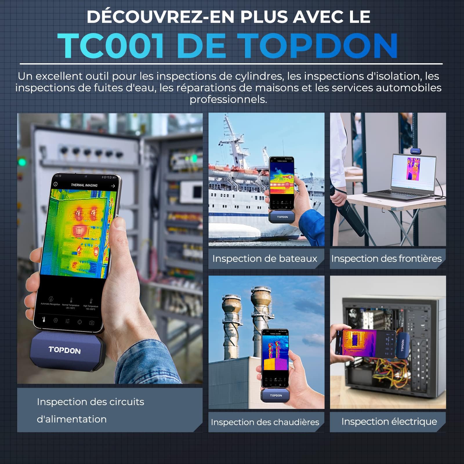 TOPDON TC001 Imageur Thermique, Caméra Thermique Infrarouge Android USB C, 512 * 384 TISR Haute Résolution, Clarté Thermique Accrue, -20℃ à 550℃, 0.1℃ Précision de Test pour Smartphone/Tablet/Windows
