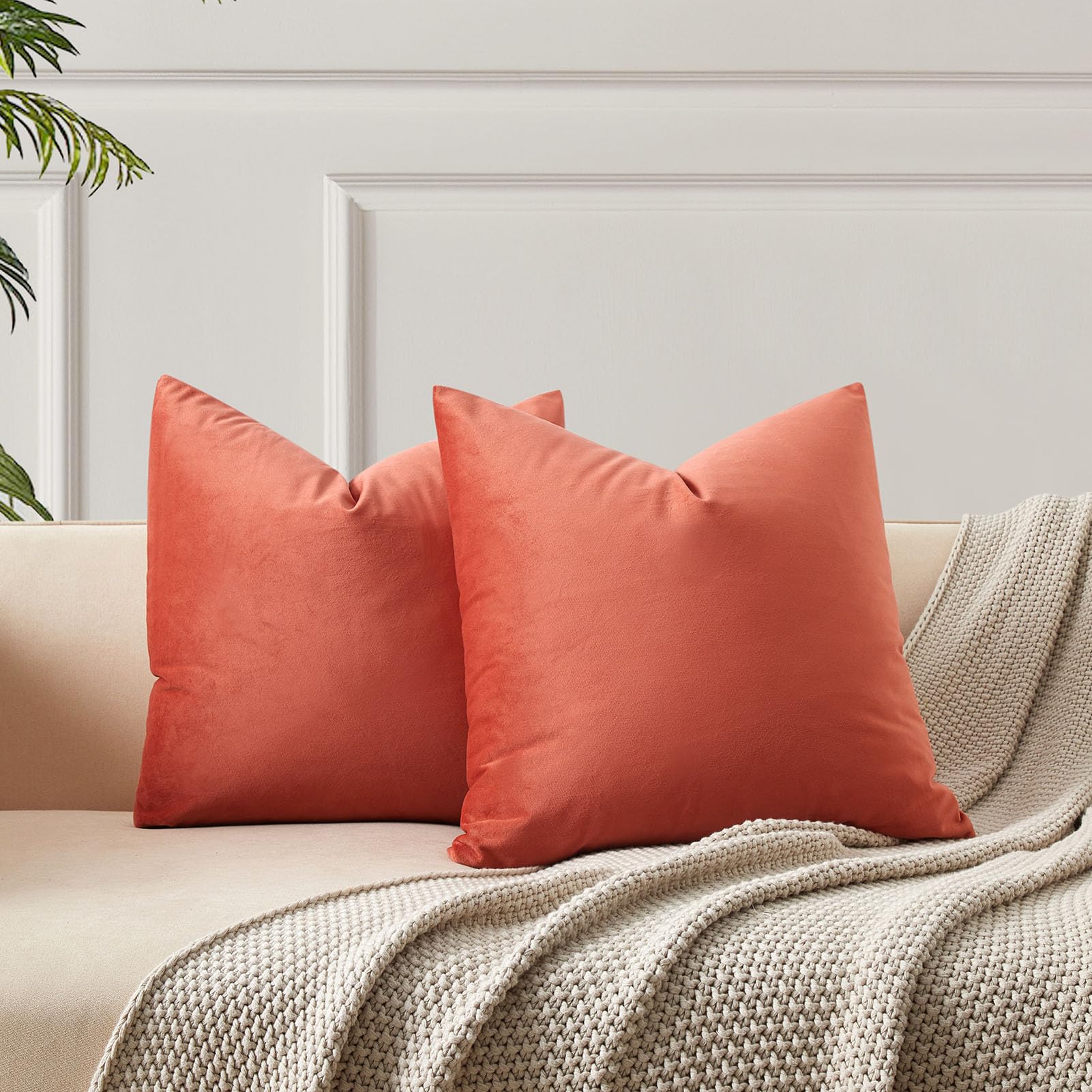 JUSPURBET Velvet Pillow Covers 20x20 inch Set of 2 Decorative Throw Pillow Covers for Couch Sofa Bed Soft Cushion Covers Cases with Hidden Zipper for Living Room Home Decor Apricot — image 1