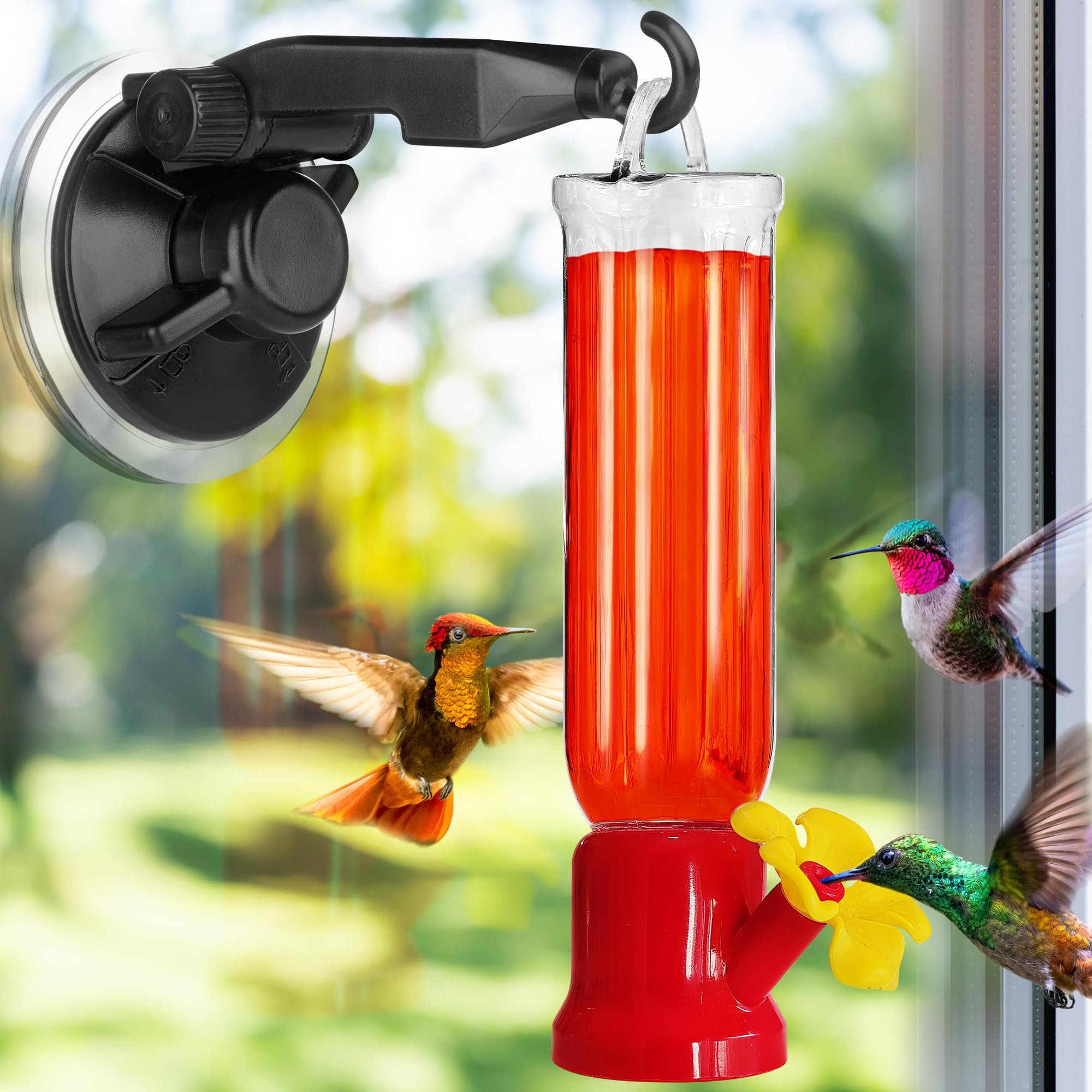 Gray Bunny Window Hummingbird Feeder with Strong Suction Cup Hanger (1 Pack) Small Plastic Humming Birds Feeders for Outside, Leak-Proof Design