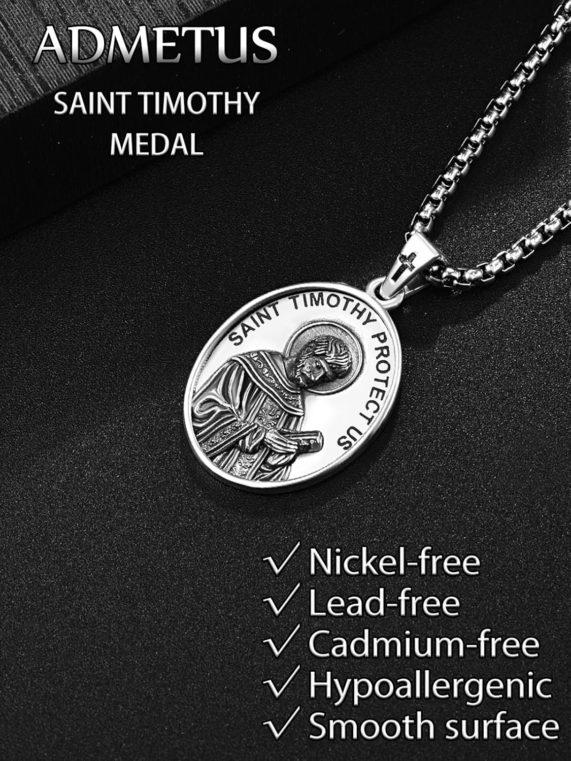 ADMETUS 925 Sterling Silver Patron Saint Medals Amulet Necklace Protection Jewelry for Men with 2.5mm 22"+2" Round Box Chain - Image 5