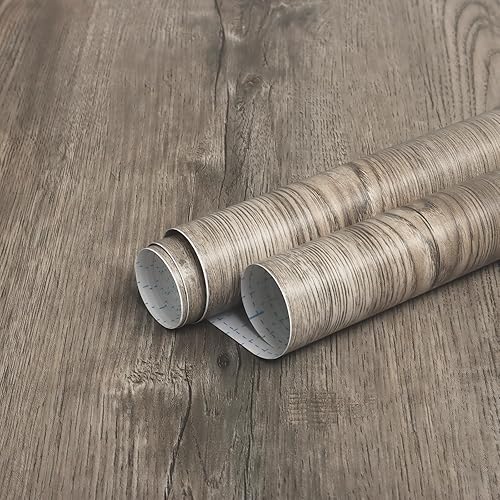 Miniatura 5 de Papel de contacto de madera marrón grisáceo de 17.7 x 118 pulgadas, papel tapiz de grano de madera sintética, extraíble, autoadhesivo, aspecto de