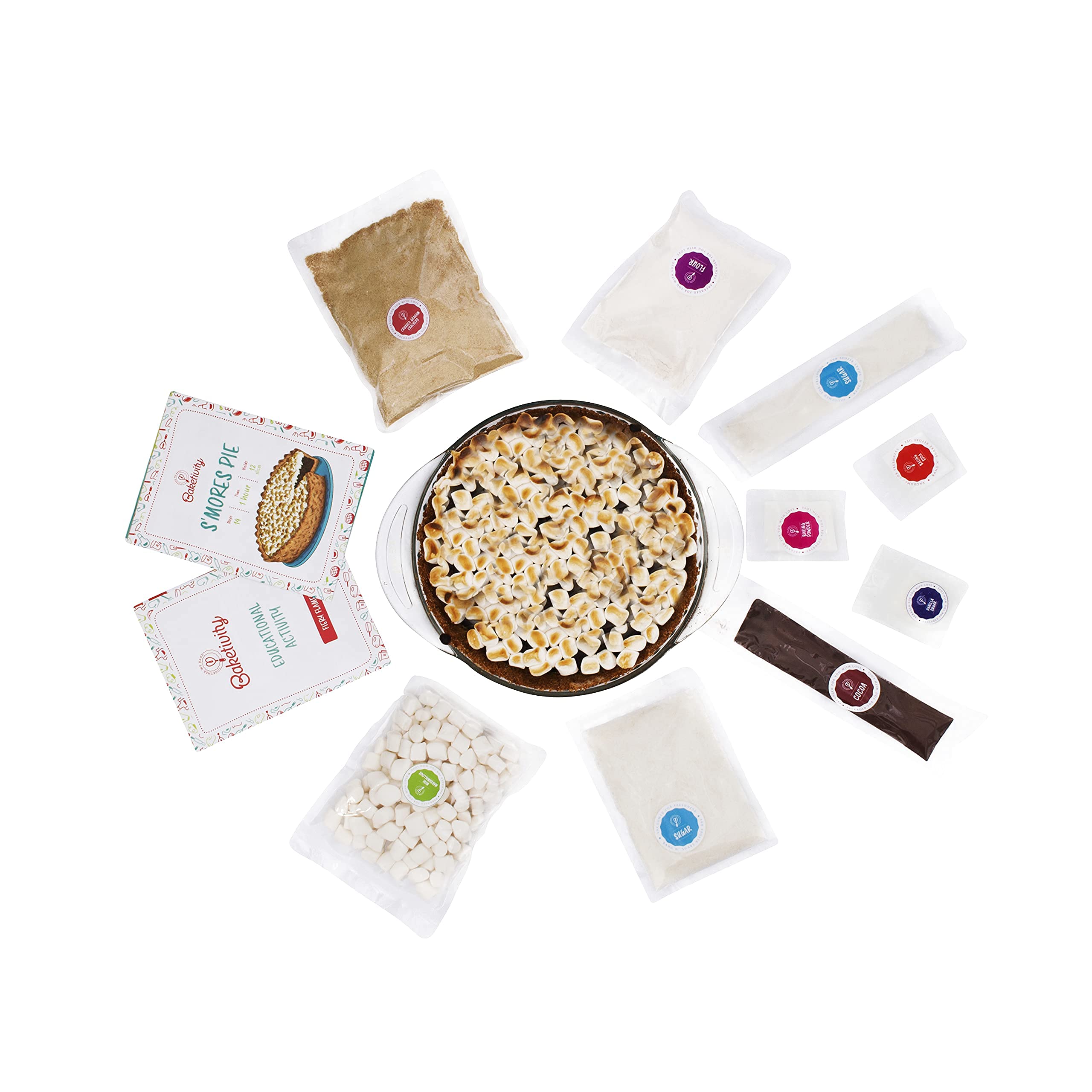 Baketivity Juego de hornear para niños, kit de suministros para fiestas de comidas para adolescentes, lecciones esenciales de cocina para pequeños cocineros, incluye ingredientes premedidos (kit de