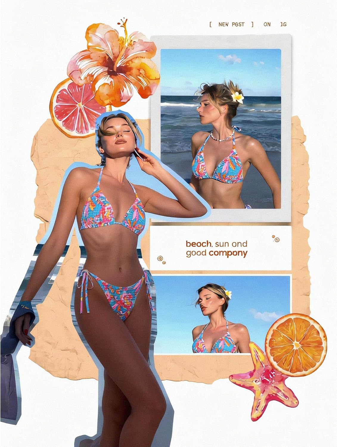Bikini Sets for Women Retro Smocked Floral Halter Swimsuit Sexy Textured Boho Bathing Suit High Cut Cheeky Swimwear