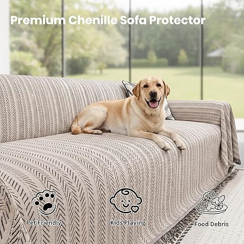 Miniatura 2 de Nobildonna Funda de sofá lavable de felpilla suave y gruesa con borla, funda impermeable para sofá de 2 a 3 cojines, sofá seccional, protector de