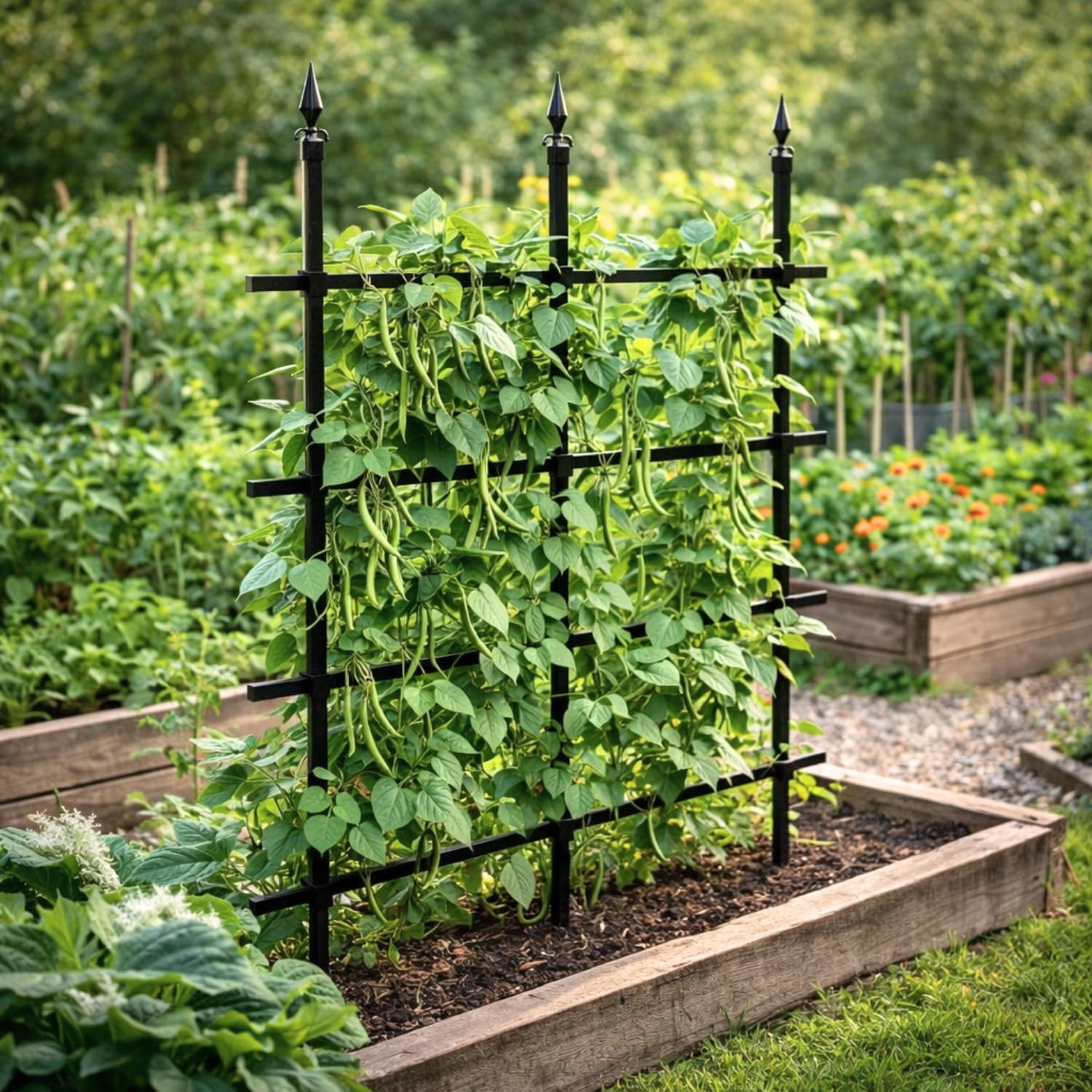 GardenSkill Rankgitter für Kletterpflanzen Garten-Spalier | Rankhilfe, Metallrosenzaun, Freistehender Sichtschutz für Gartengrenzen, Pflanzenstütze, Blumen, Reben - Rostfrei (Schwarz, 180x180cm hoch)