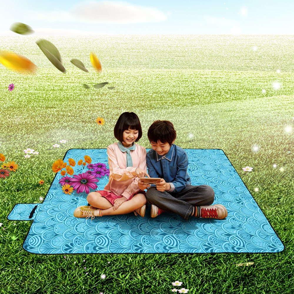 200 x 200cm XXL Picknickdecke Fleece Wasserdicht Campingdecke Stranddecke Wärmeisoliert mit Tragegriff für Picknicks, Camping - Blau