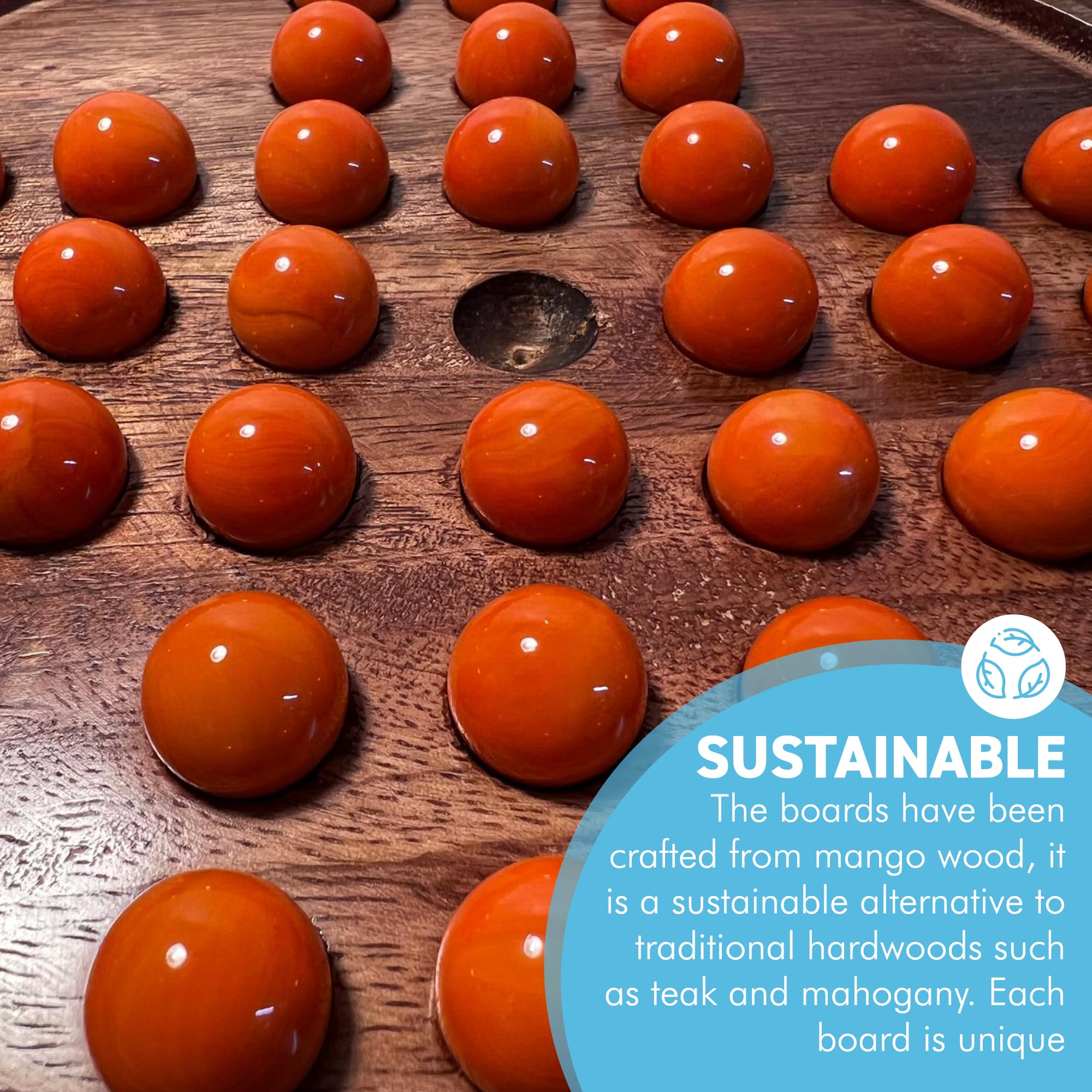 Solitaire Brettspiel aus Holz mit opalorangefarbenen Glasmurmeln, klassisches Solitärspiel aus Holz, Strategie-Brettspiel, Familien-Brettspiel, Spiele für eine Person, Brettspiele, Brettspiele, 22 cm