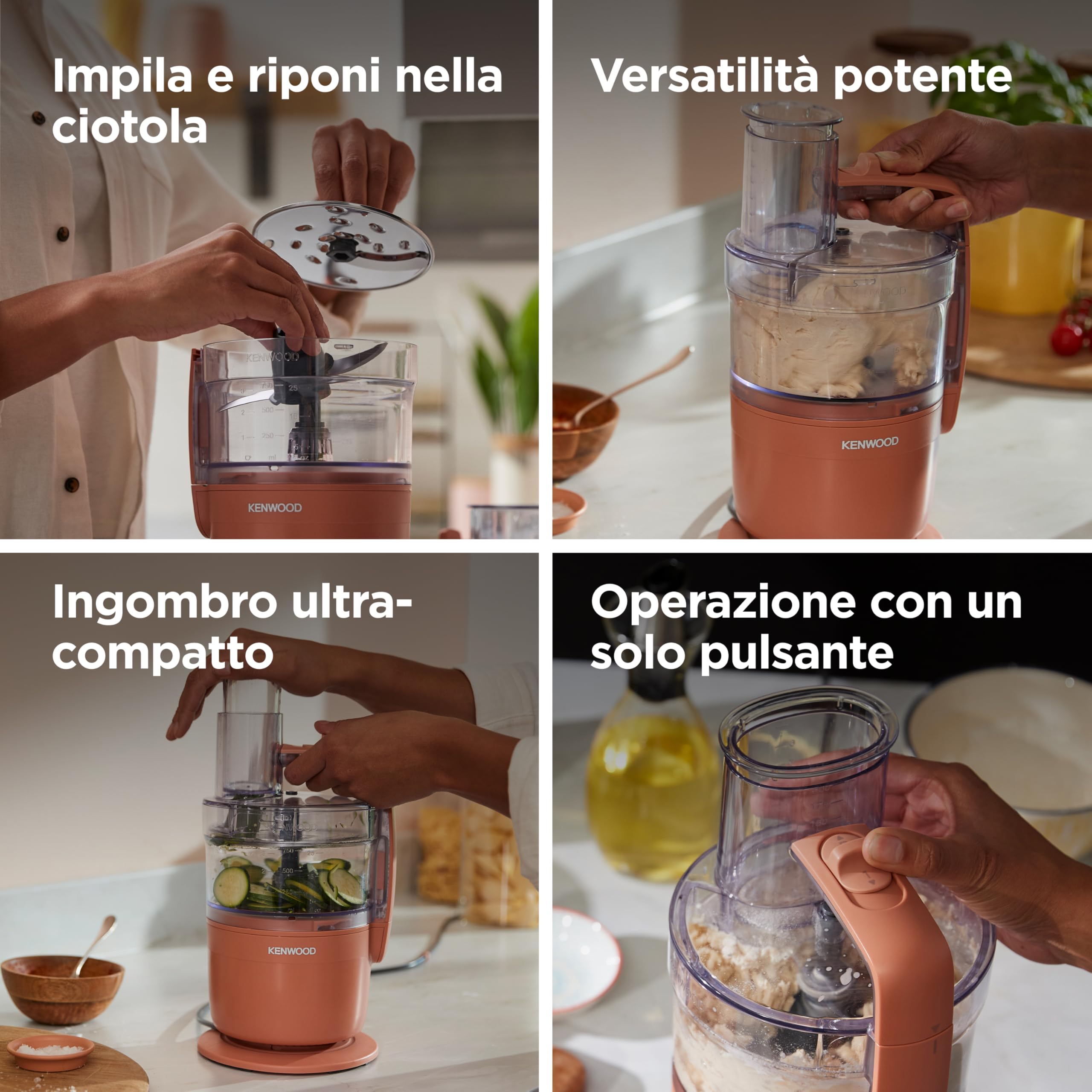 Kenwood MultiPro Compact – Robot da Cucina Multifunzione con Express Serve, Lama in Acciaio Inox, Dischi Affetta e Grattugia, Funzione Pulse, Rosso Argilla (FDP23.140RD)