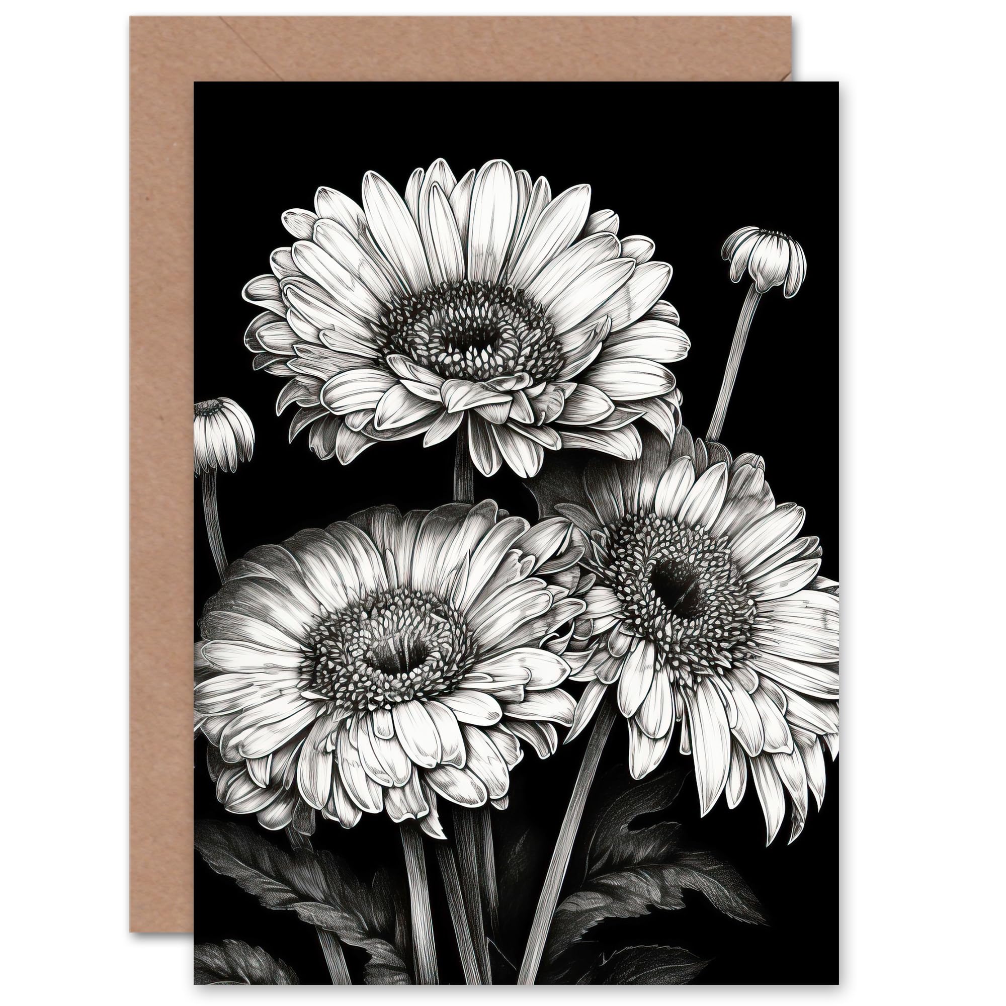 Artery8 - Greeting Card - Floral Thank You Get Well Soon Card - Black