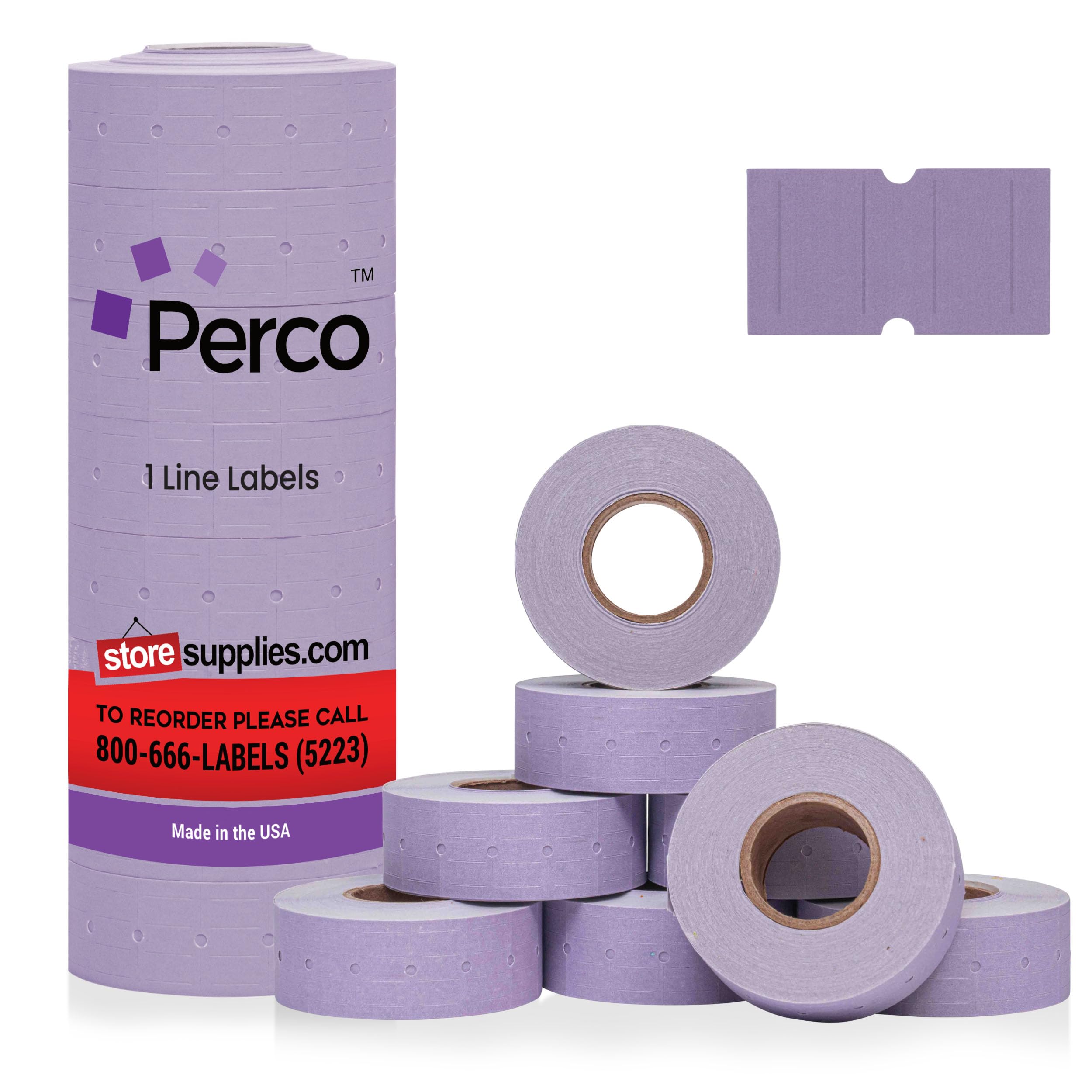 Perco 1 Line Lavender Labels - 8 Rolls, 1 Sleeve, 8,000 Blank Price and Date Gun Labels for Perco 1 Line Price and Date Guns - Made in USA