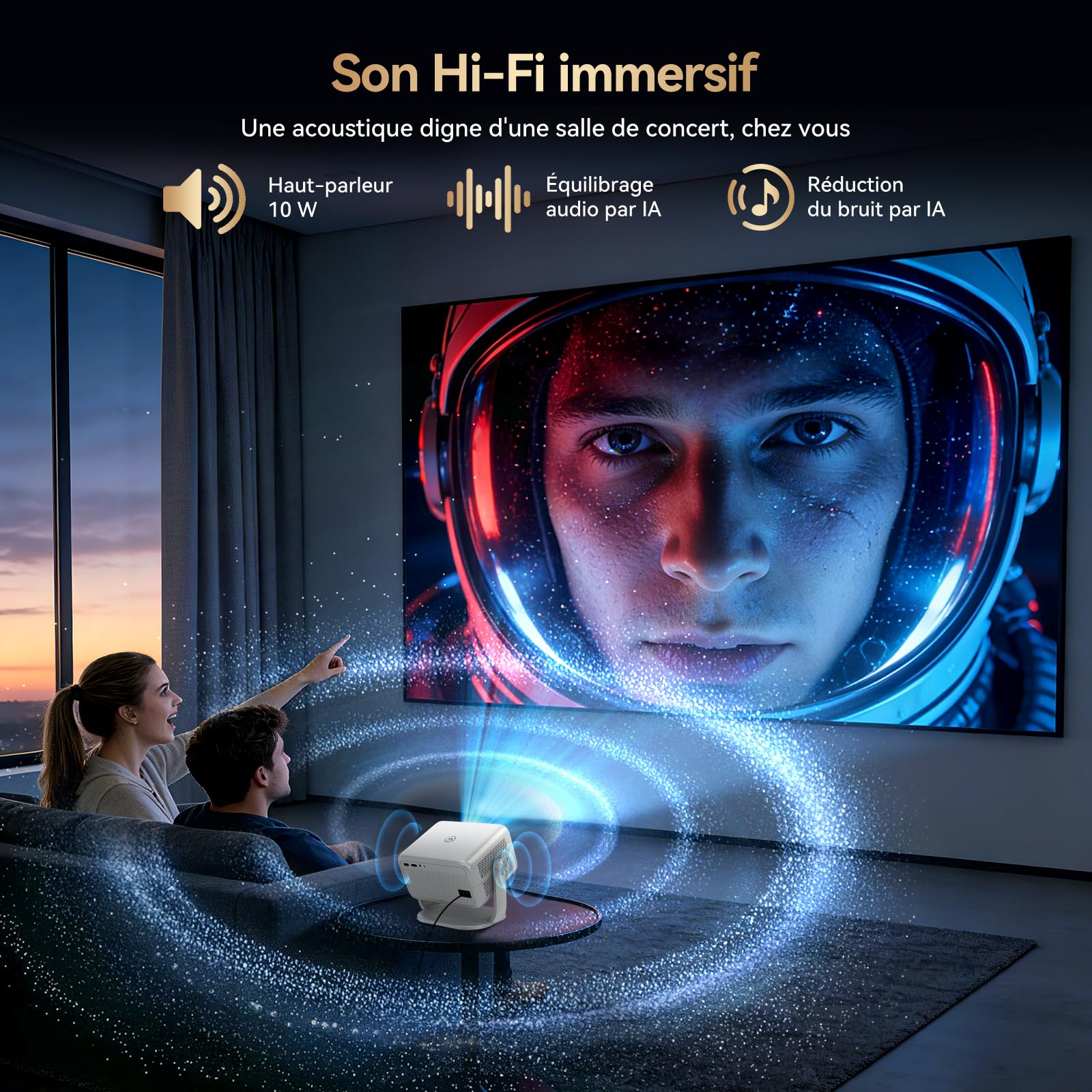 Vidéoprojecteur 4K 【Compatible avec Netflix/App intégrée】 Rotation à 360° Mini Projecteur Video Wi-FI 6 & Bluetooth 5.2 Auto Focus/Keystone 1080P Videoprojecteur Portable - Cadeau/Home Cinéma