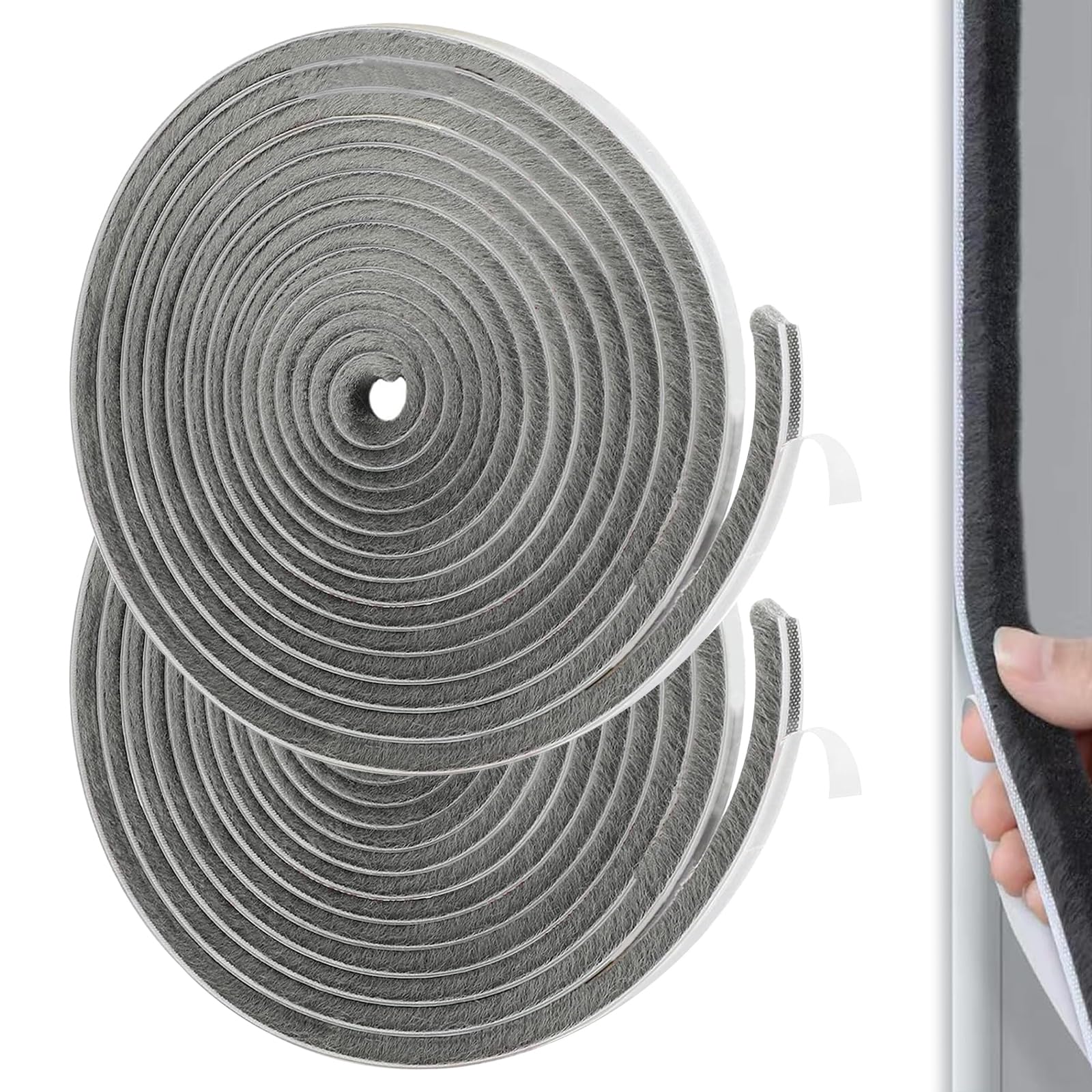 10m Draft Excluder for Doors, 7mm(W) x8mm(T) Brush Draught Excluder Strip, Self-Adhesive for Door Windows (Grey)