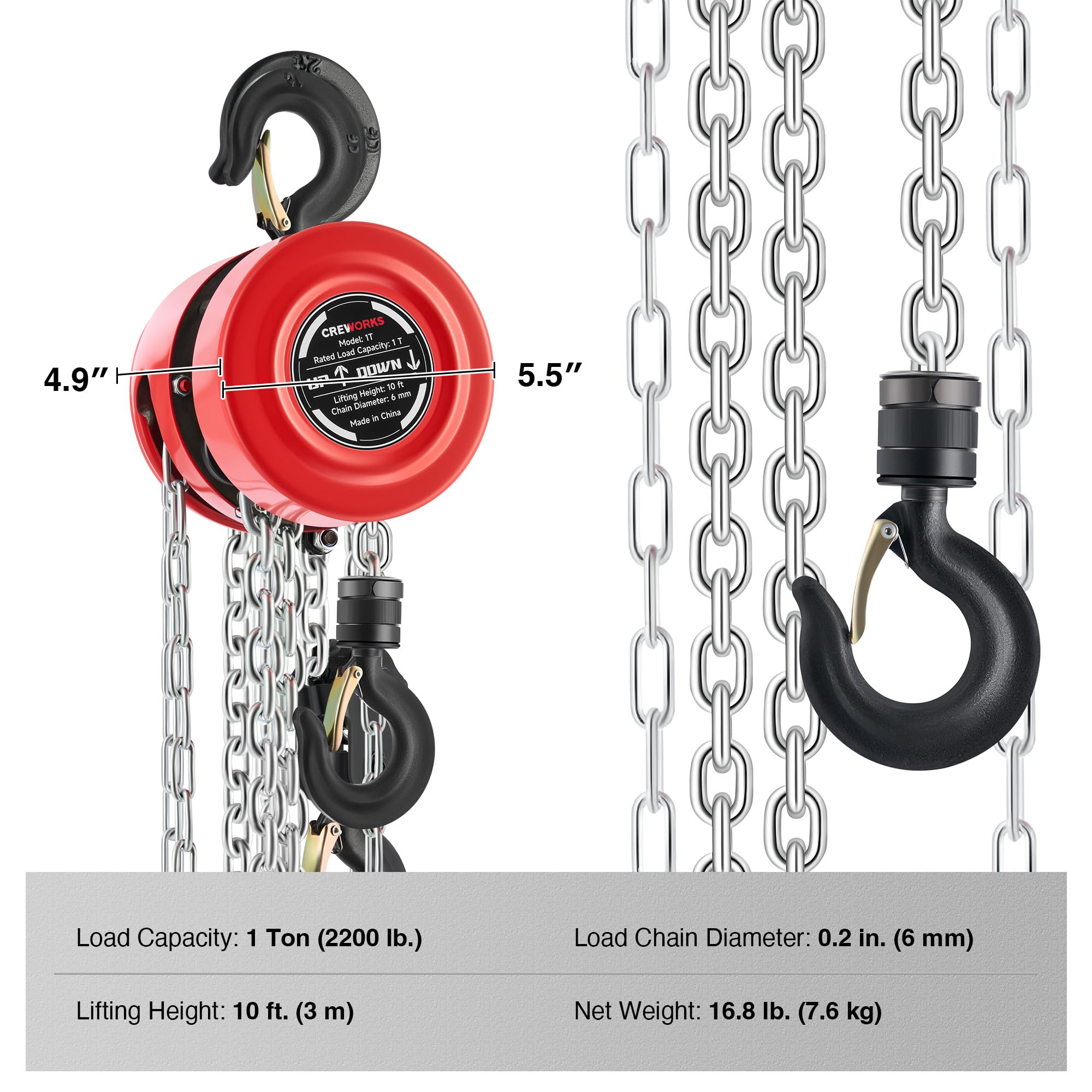 CREWORKS 1 Ton Hand Chain Hoist - Heavy Duty Lifting -8 CREWORKS 1 Ton Hand Chain Hoist - Heavy Duty Lifting -8