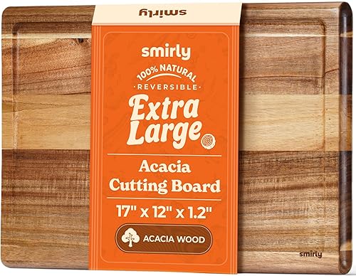 Smirly Tablas de cortar no tóxicas para cocina 1.2 pulgadas de grosor 17 pulgadas extra grandes madera dura de acacia Tabla de cortar con ranura