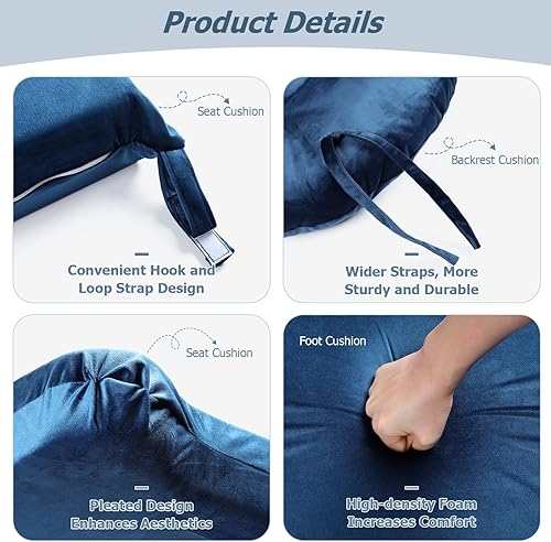 Miniatura 7 de Juego de 5 cojines de repuesto de terciopelo suave grueso con cojín otomano y bolsillos de almacenamiento para guardería, mecedora de madera, color