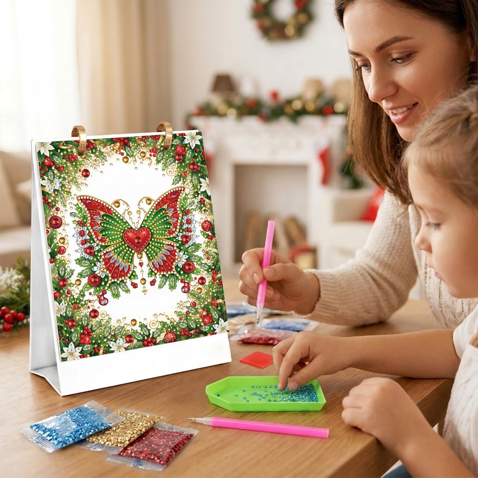 Calendario da Scrivania 2027 Diamond Painting, Calendario Fai da Te con 12 Motivi, Kit Pittura Diamante con Supporto per Casa e Ufficio – 03