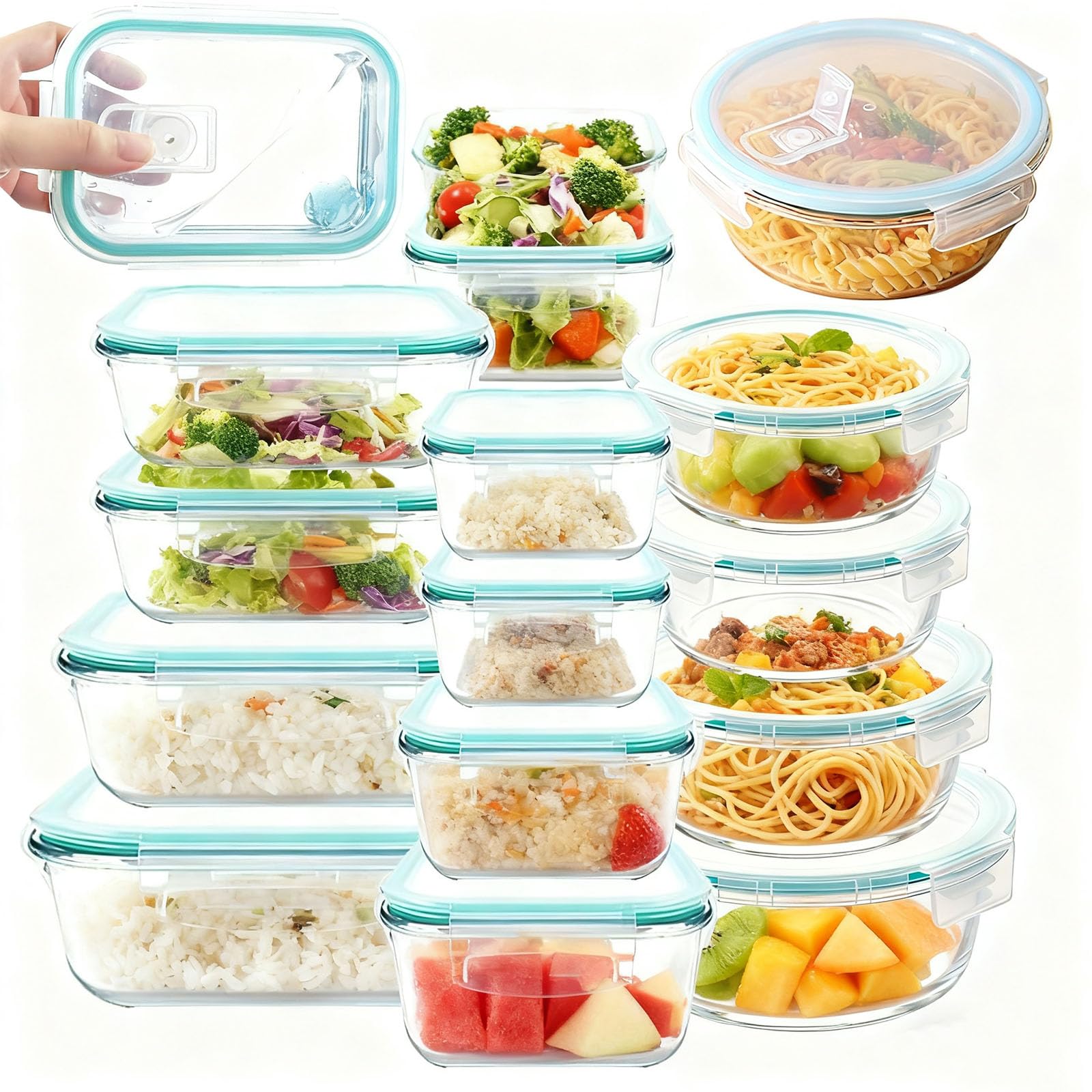 Lot de 24 récipients en verre avec couvercle, compensation de pression et joint en silicone – Passe au lave-vaisselle, au micro-ondes, hermétique pour la préparation de repas (320 x 2 + 370
