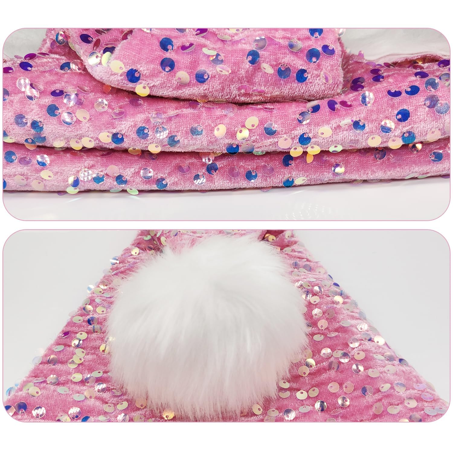 MZinge Sequin Santa hat Christmas Hat Shiny Sequin Xmas Hat Luxury Plush Xmas Hat with a Pompom - Image 3