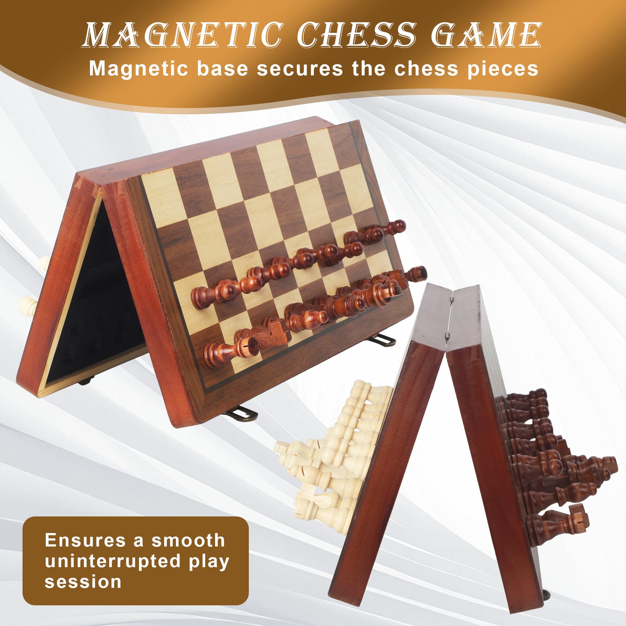 Scacchiera in Legno di Noce 2 in 1 39x39 cm, Scacchiera Magnetica Professionale Pieghevole Portatile con 2 Regine Extra, Scacchi in Legno per Bambini e Adulti Viaggi e Feste