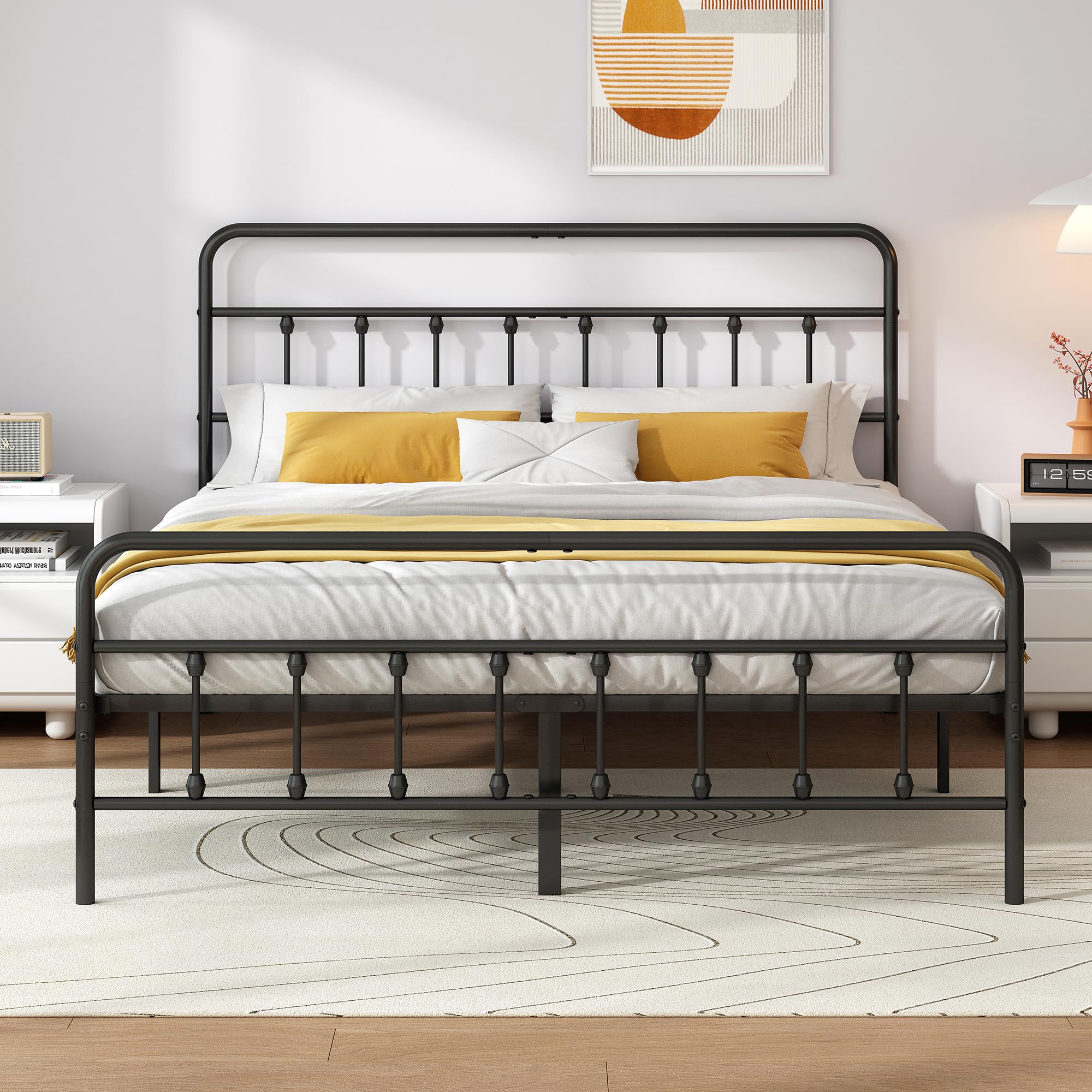 Vengarus Queen Metal Bed Frame with Victorian Headboard and Footboard