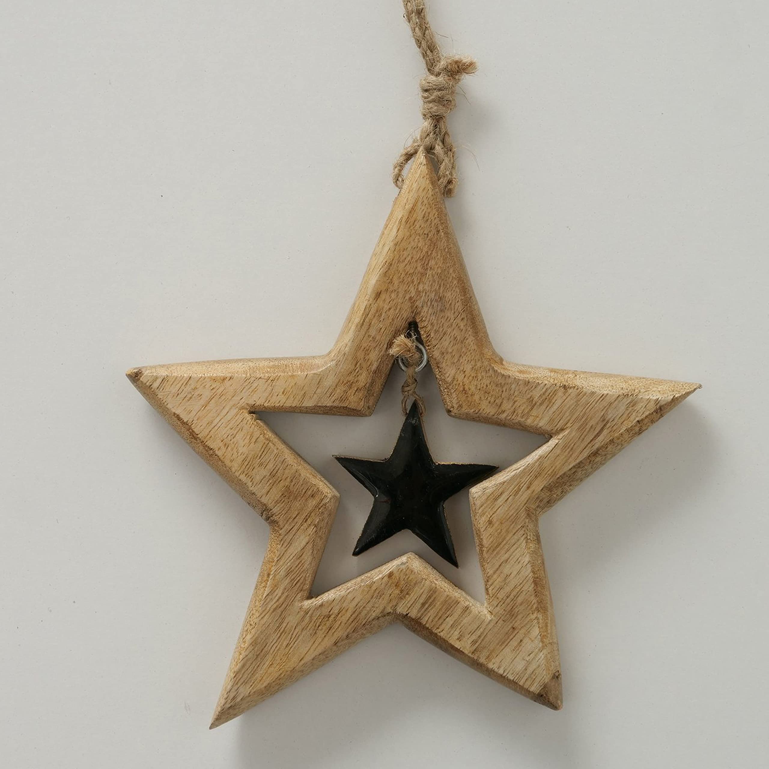 Set di 3 ciondoli Decorativi in Legno Nurto, a Forma di Stella, Diametro 16 cm, 21 cm e 29 cm, Decorazione Natalizia, Decorazione dell'Avvento, Accessorio per Finestra I X-mas