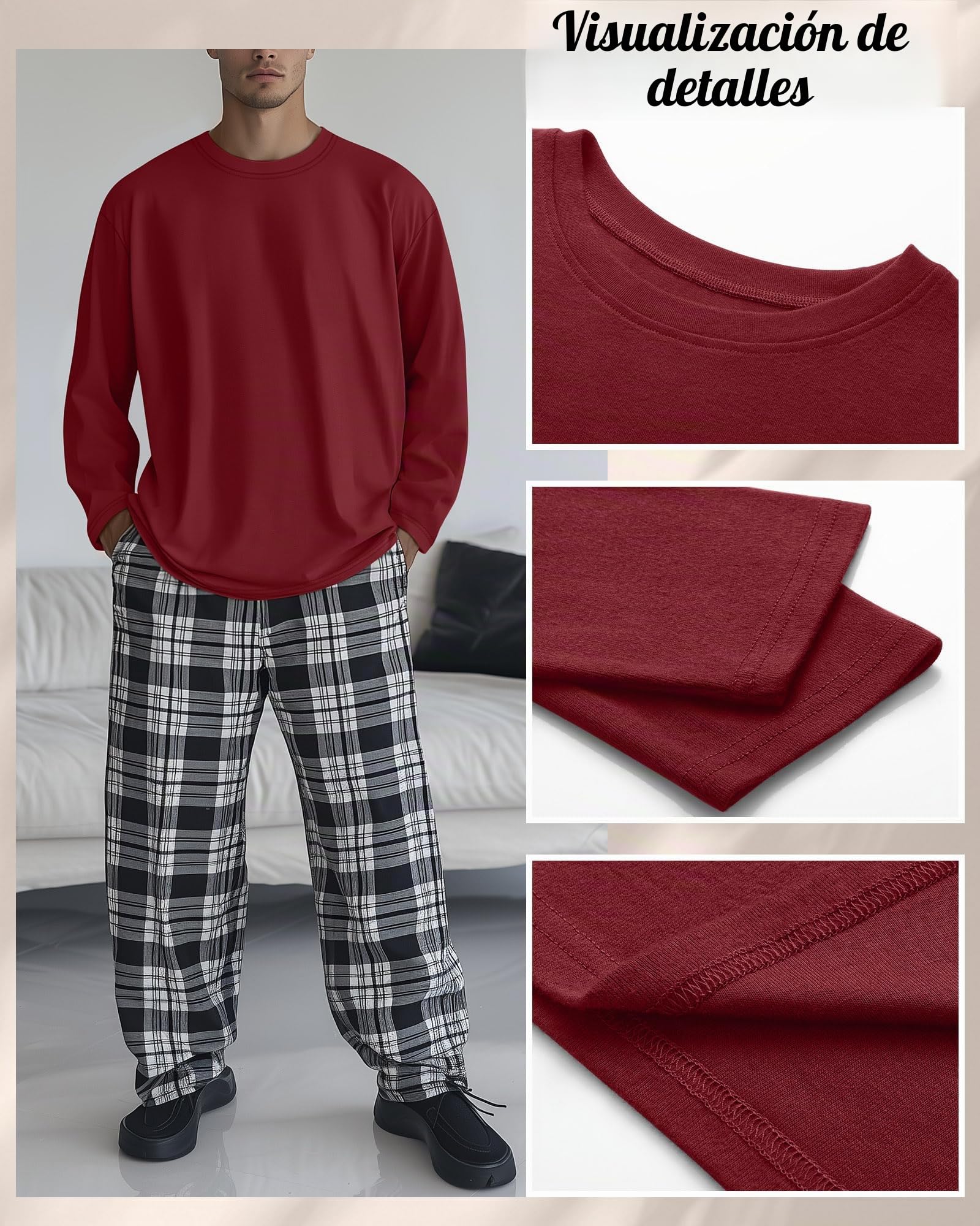 Ficerd - Paquete de 3 Camisetas de algodón de Manga Larga para Hombre, Tallas Grandes y Altas, Cuello Redondo, Talla Grande