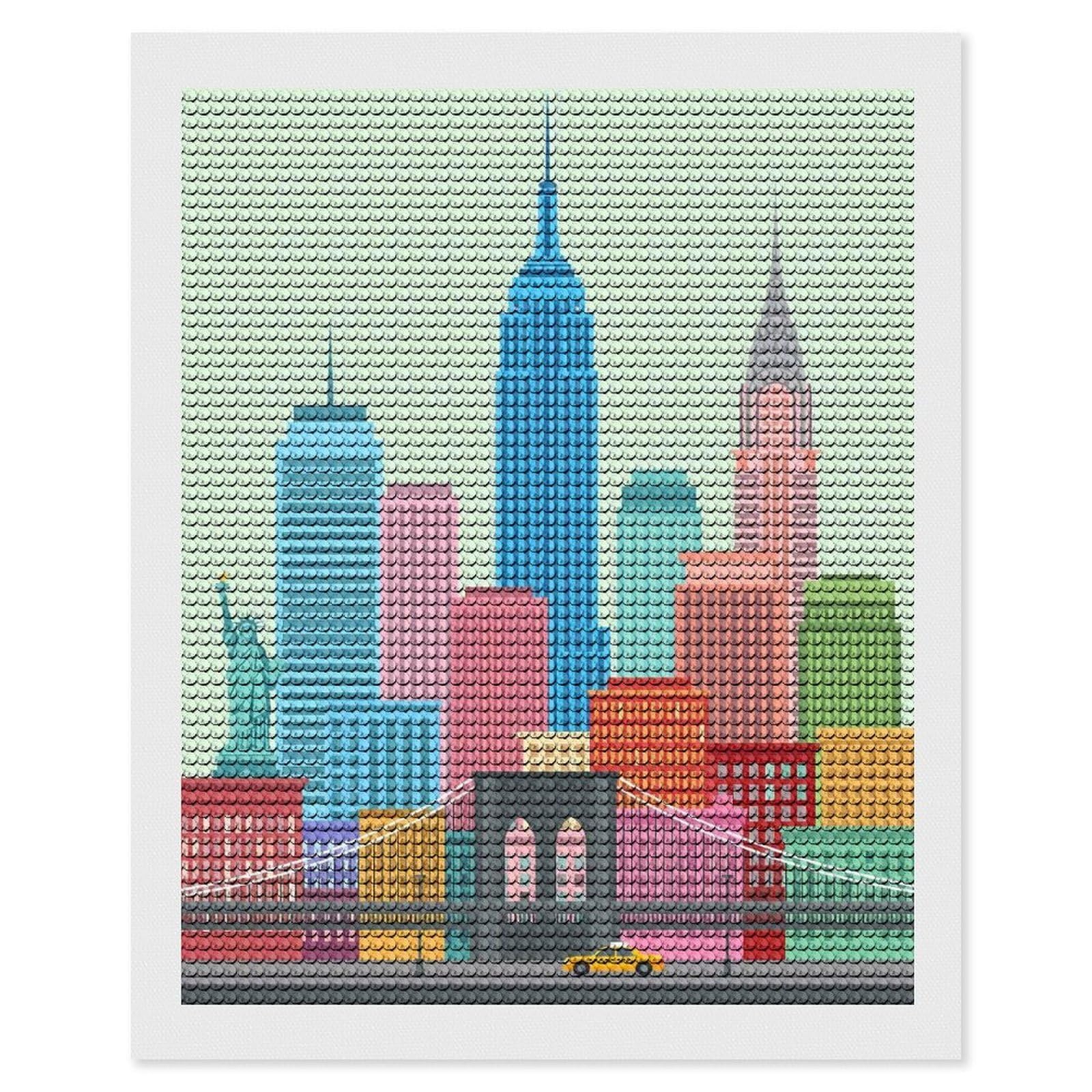 Junmoney New York City Skyline (2) Diamond Art Kit 16"x20", Modern Decor, for Adults, Printed Canvas, Holiday Gift Idea, Fun Craft Experience