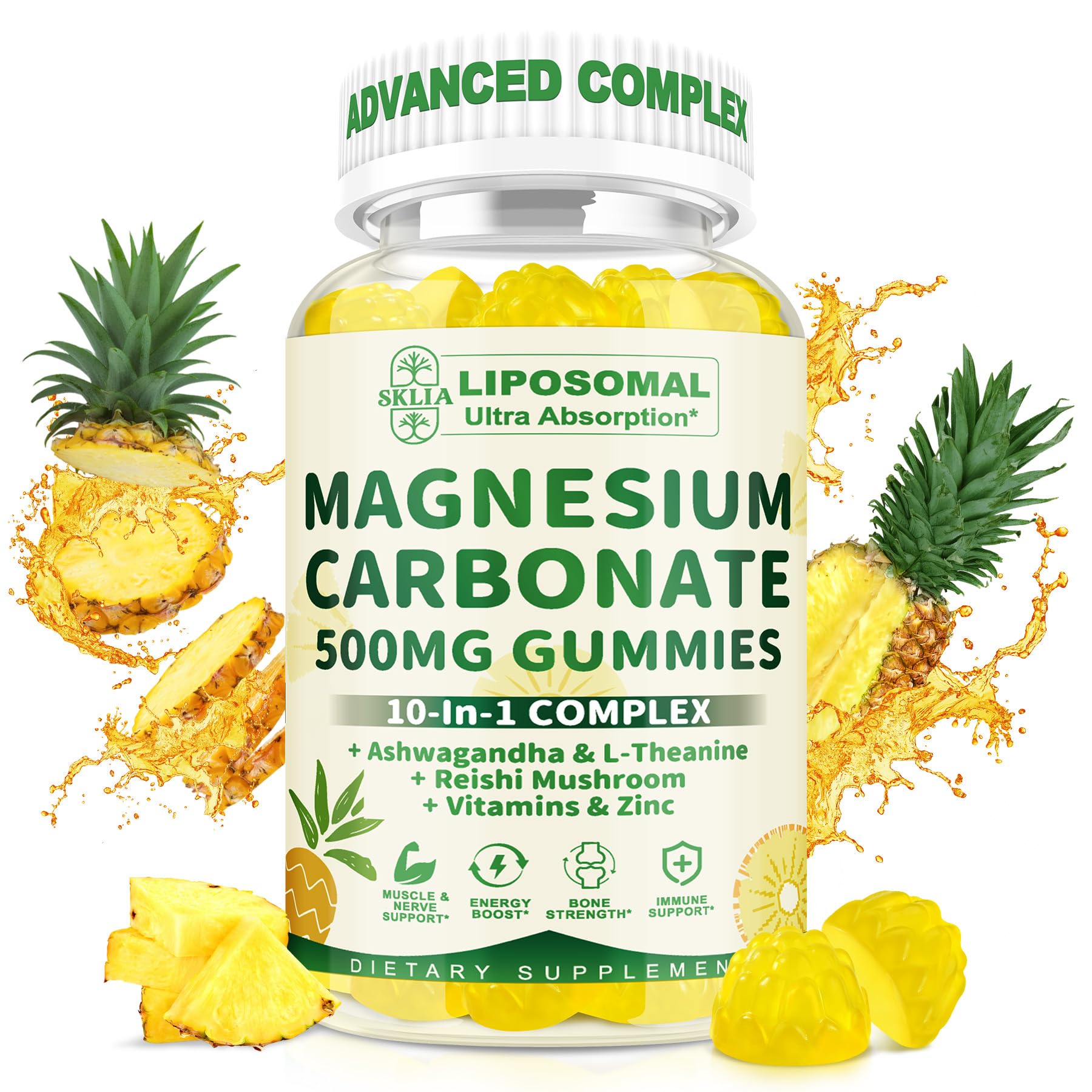 Liposomal Magnesium Carbonate Gummies 500 mg, Muscle & Nerve Support, 60cts 60 Count (Pack of 1)