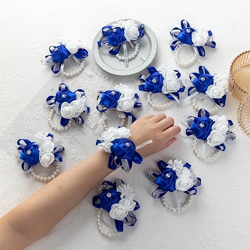 Miniatura 9 de WeddingBobDIY 12 unidslote mujeres novia novia dama de honor muñeca ramillete seda rosa perlas niñas boda mano flores decoración fiesta (rosa)