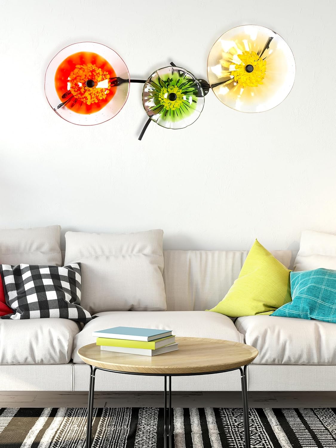 Dale Tiffany AW23125 Fiore Bloom Hand Blown Art Glass Wall Decor with Wall Mounting Bracket, Multi-Color, 3-Plate