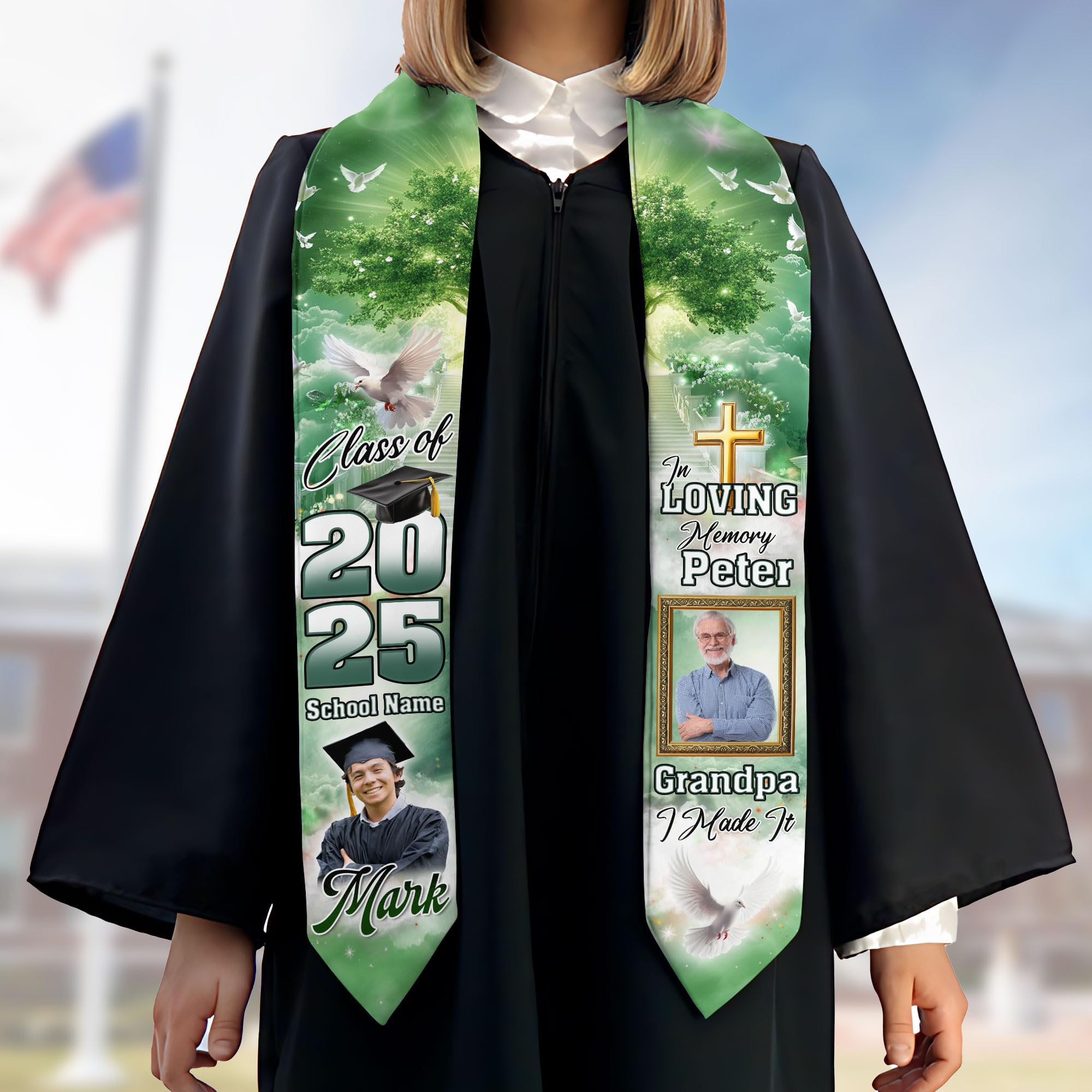 MonkeyVan Custom Memorial Graduation Sash 2025, Personalized Memorial Graduation Stole, Custom Graduation Sash with Tribute S218
