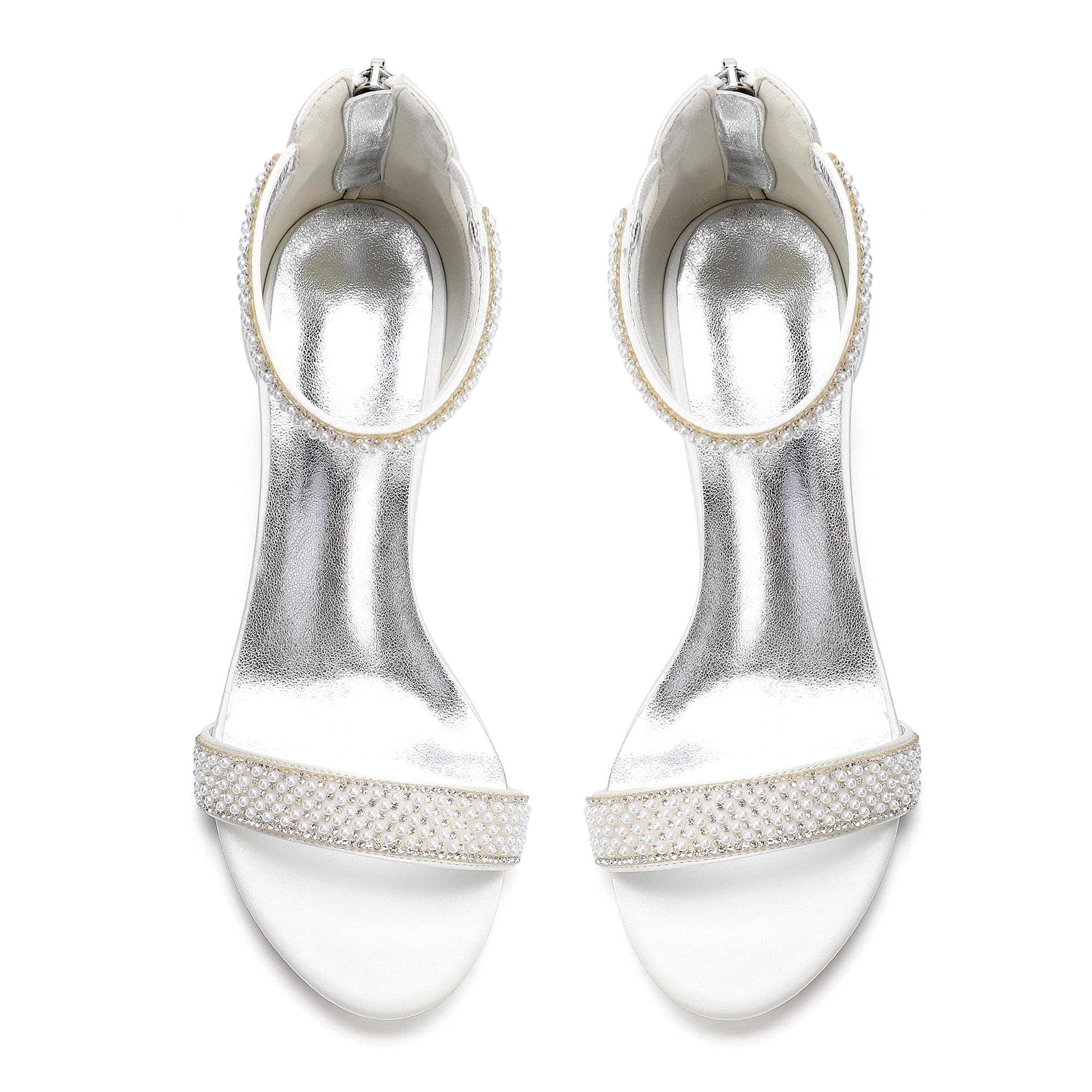 Damen Sandaletten Blockabsatz 5,5 cm Perlen Strass Hochzeit Elegant