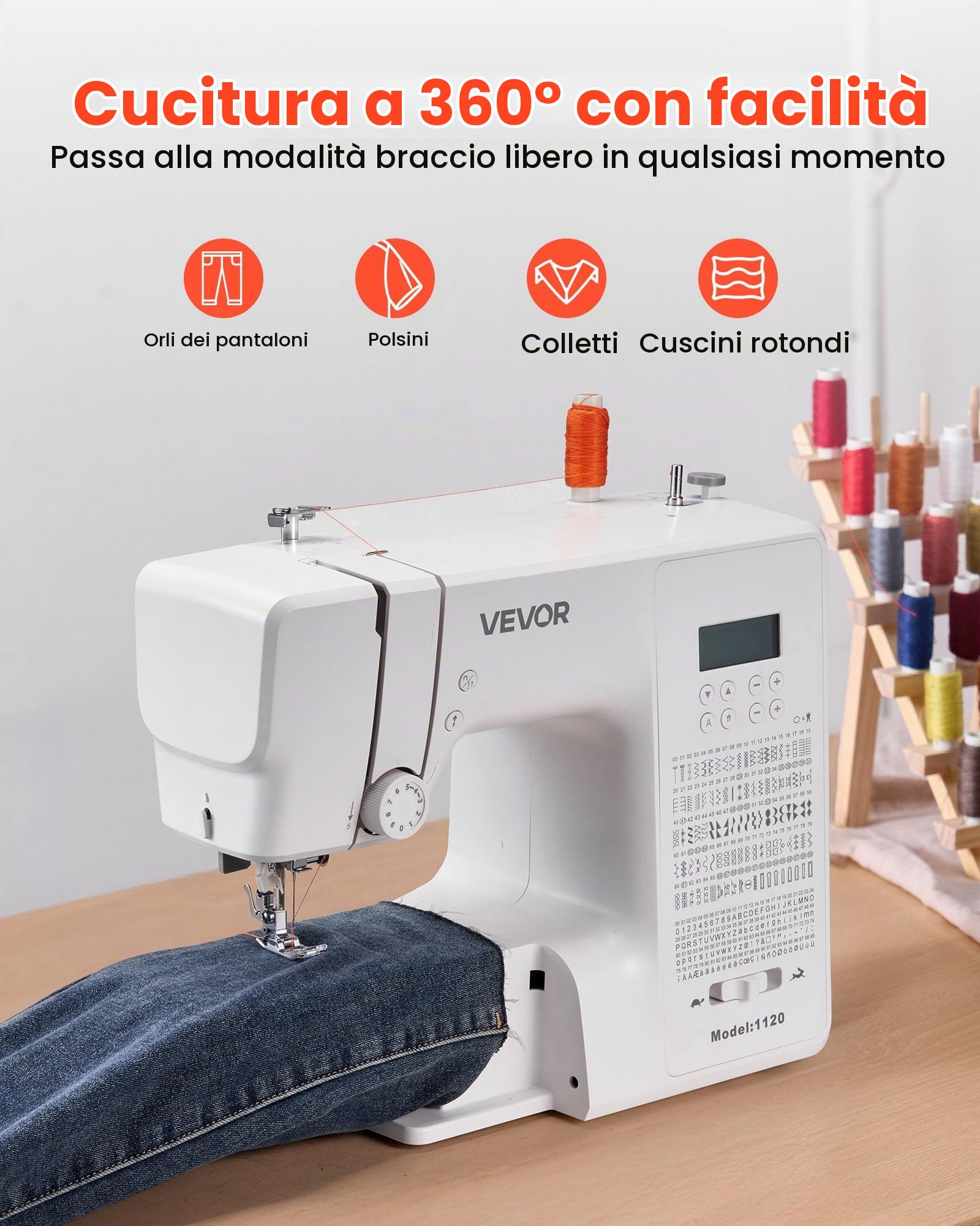 VEVOR Macchina da Cucire Computerizzata con 200 Applicazioni di Punti, Schermo LED, Pedale Luce, Macchina da Cucire Digitale con Motore Potente per Lavori Artigianali, Bianco