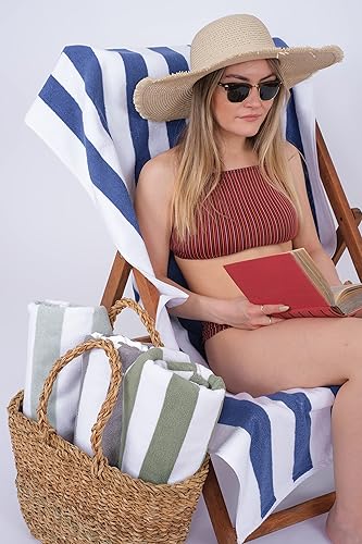 Miniatura 8 de Cotton Paradise, Cabana Stripe - Toallas de playa de 4 unidades, 100% algodón, extra grandes, toallas de natación de gran tamaño, suaves y