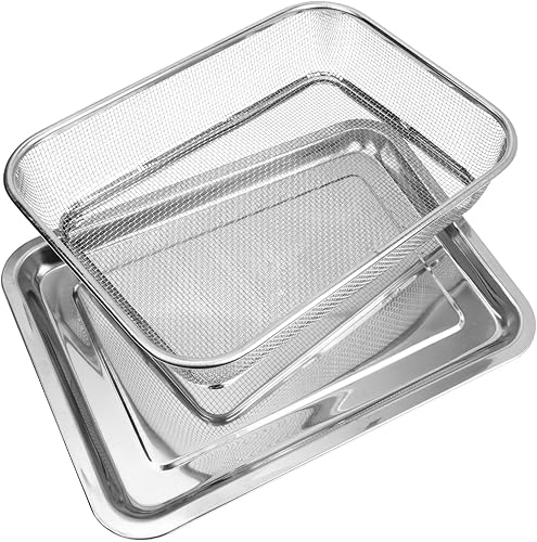 1 juego de mesa para freír frutas fritas, cesta de frutas fritas, verduras de drenaje, colador de freidora de acero inoxidable, soporte de equipo,