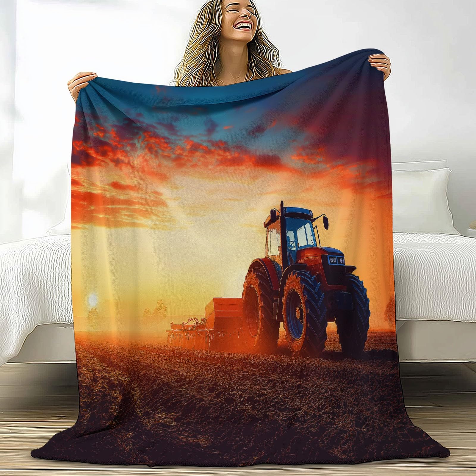 Couverture polaire tracteur flanelle 150x200 cm orange-rouge jeté de canapé chaud
