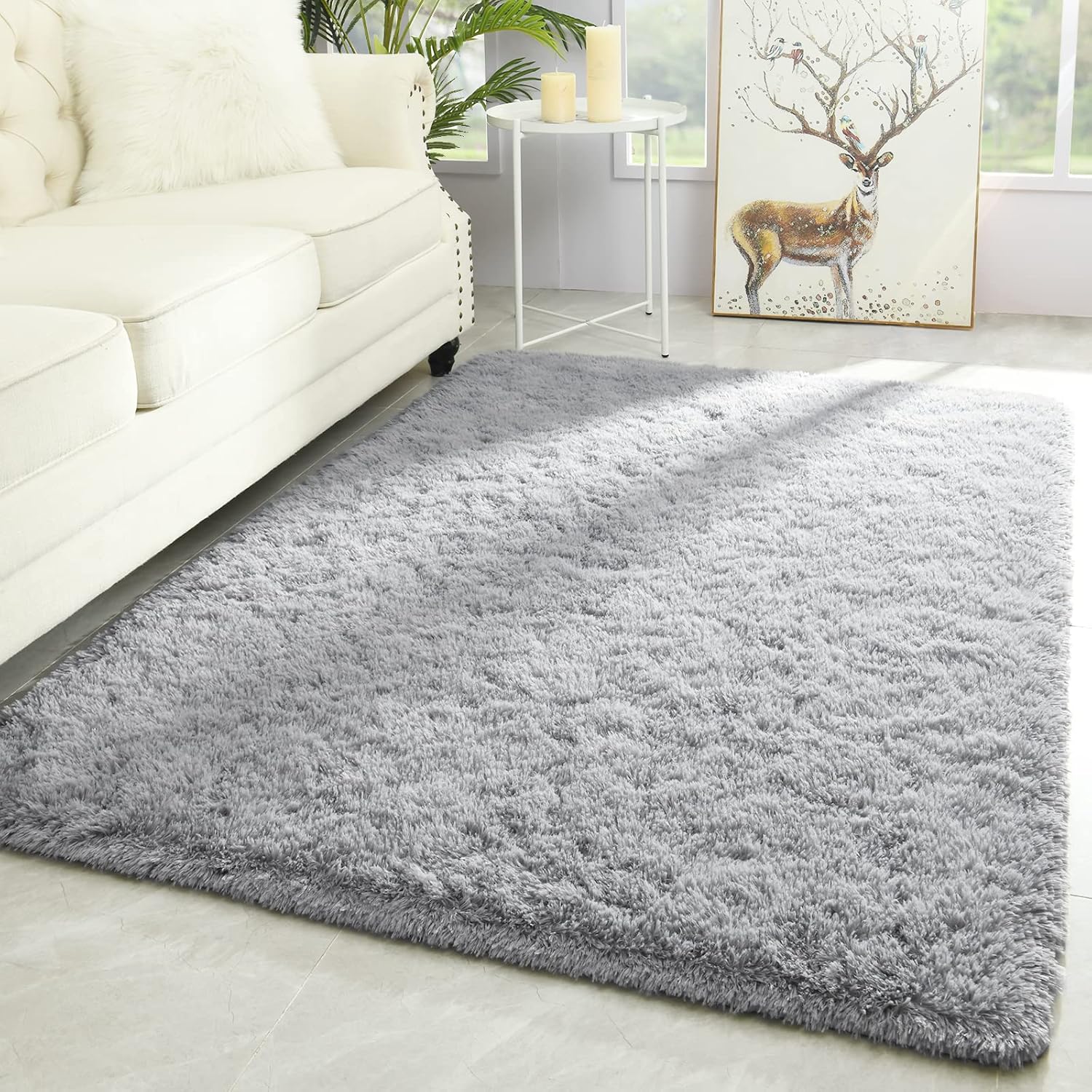 Merelax Soft Modern Indoor Shaggy Area Rug for Bedroom Livingroom Dorm Kids Room Home Decorative, Non-Slip Plush Fluffy Furry Fur Rugs Comfy Nursery Accent Floor Carpet 3x5 Feet, Grey