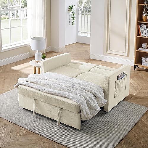 Miniatura 1 de Yoglad Sofá cama convertible 3 en 1, futón biplaza con cama extraíble, respaldo ajustable y 2 almacenamientos, para espacios pequeños, sala de