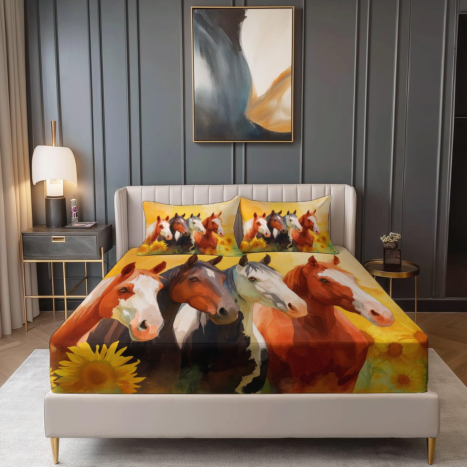 Drap housse aquarelle animaux pour chambre parentale lumineuse et lit King Size 180x200 cm