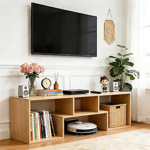 Miniatura 20 de Lightdot Soporte de TV para televisores de hasta 45 pulgadas, moderno centro de entretenimiento con 3 estantes de almacenamiento abiertos, mesa