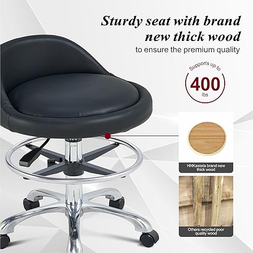 Miniatura 7 de Taburete Rolling Shop con soporte de espalda, taburete ajustable en altura con ruedas, resistente para salón, spa, tatuaje, esteticista y cocina