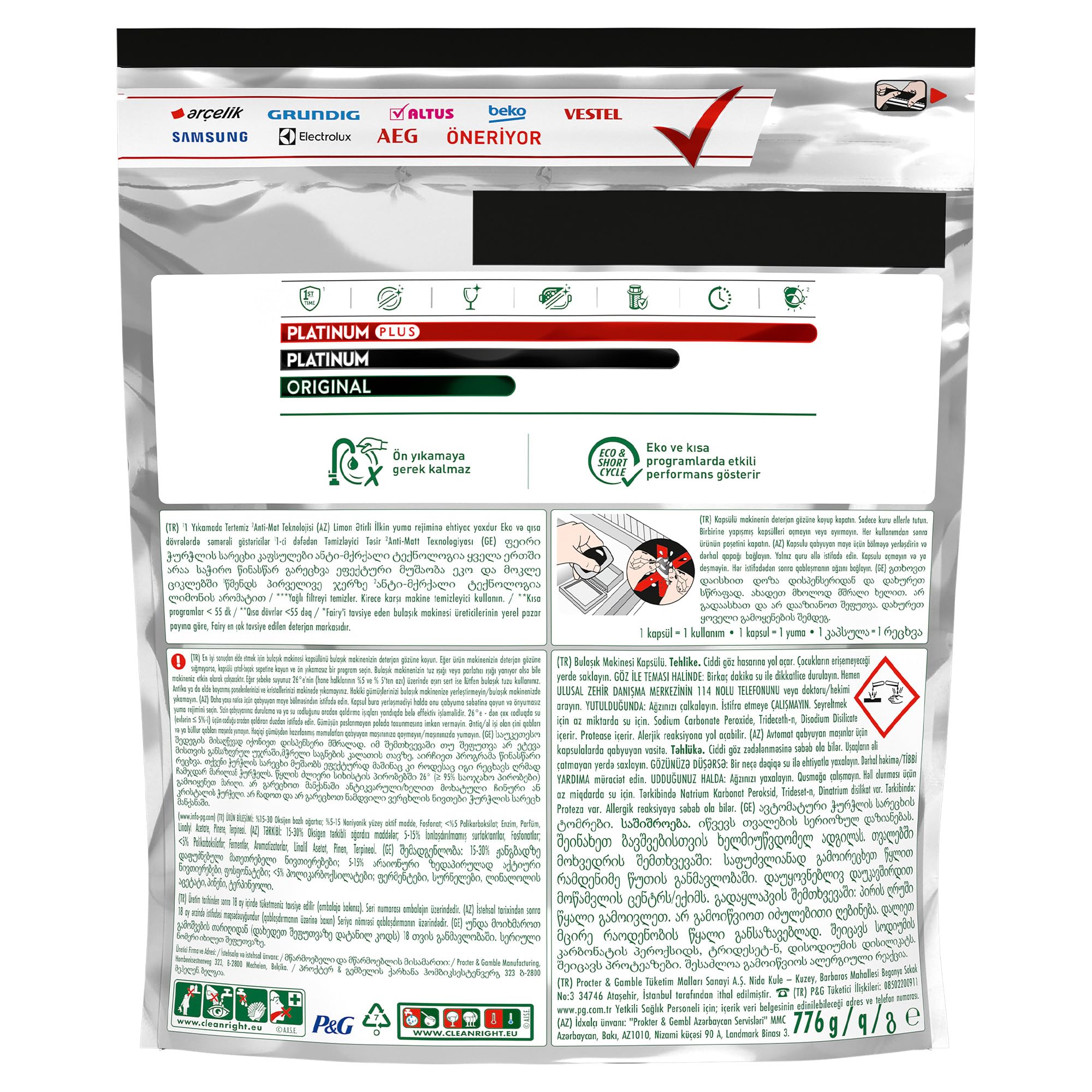 Fairy Platinum Plus, Kapsułki do zmywarki, All-in-One, Cytrynowe, 50 sztuk (2 x 25), Z funkcją nabłyszczania i ochroną szkła