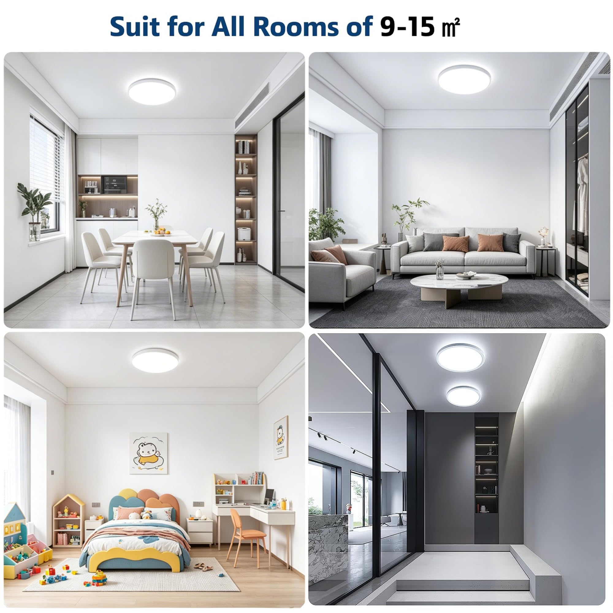 Juego de 4 lámparas de techo LED redondas y planas, 24 W, 5000 K, ideales para baño, dormitorio, sala de estar, cocina, sótano y balcón. Diseño ultrafino, Ø 29 x 2,5 cm de alto.