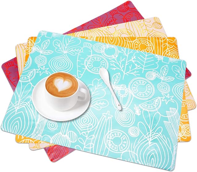 Placemats Set of 4, Table Mats Washable Place Mats,Table Mats set of 4 PVC Non-Slip Waterproof Mats for Kitchen Indoor Outdoor Dining Table Restaurant