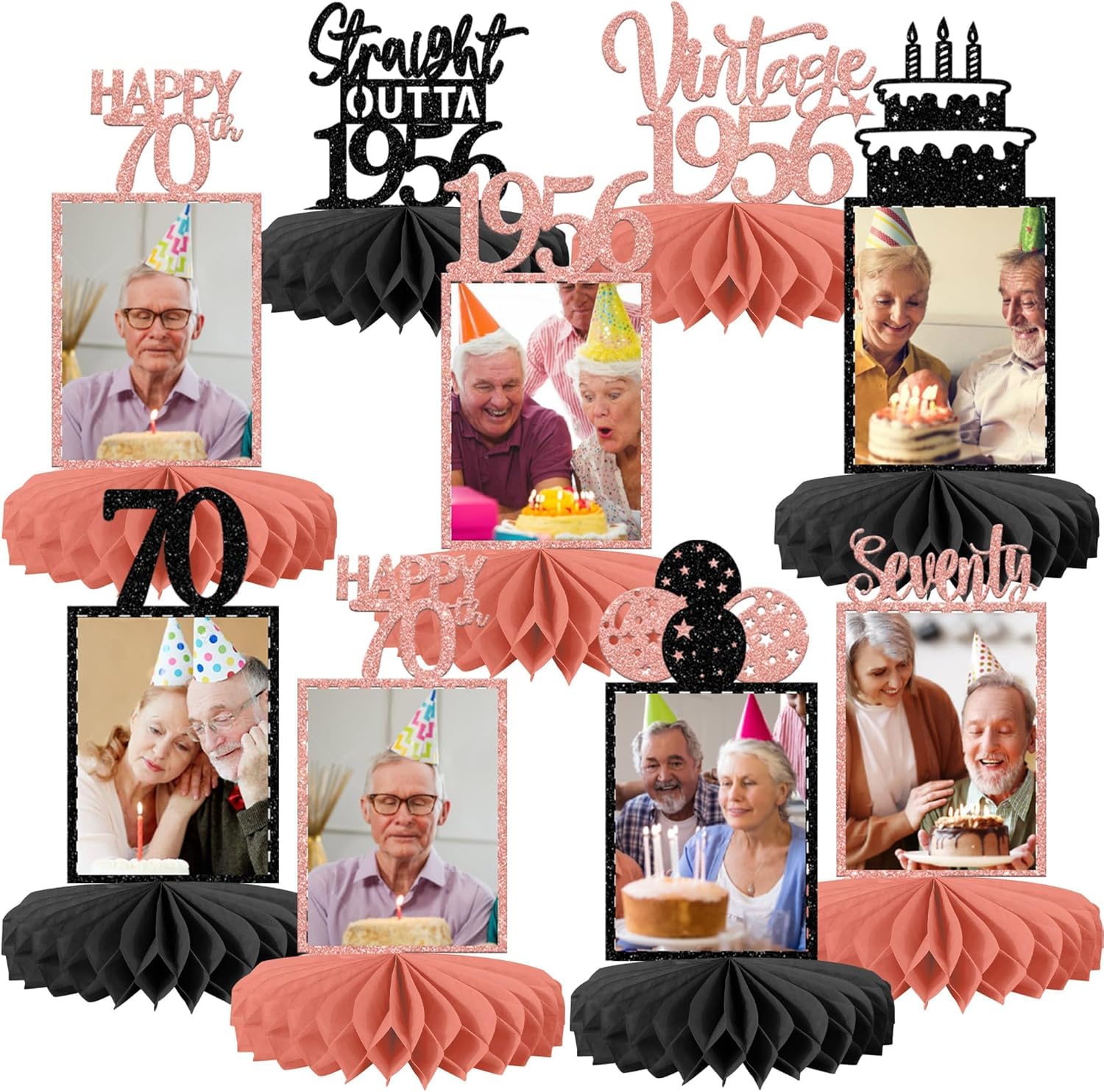8 Stück 70th Geburtstag Tischdeko Vintage 1956 Schwarz Gold