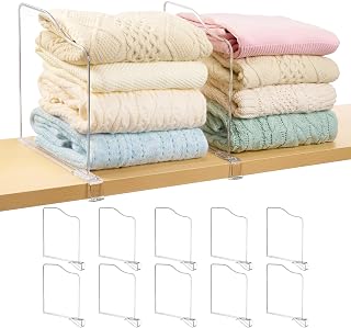 Vtopmart 12" Extra Tall x 12" Deep Shelf Dividers for Closet Organization, 12 Pack Clear Closet Organizers for Deep Shelves, Maximizing Vertical Space for Sweaters, Jeans and Clothes Storage