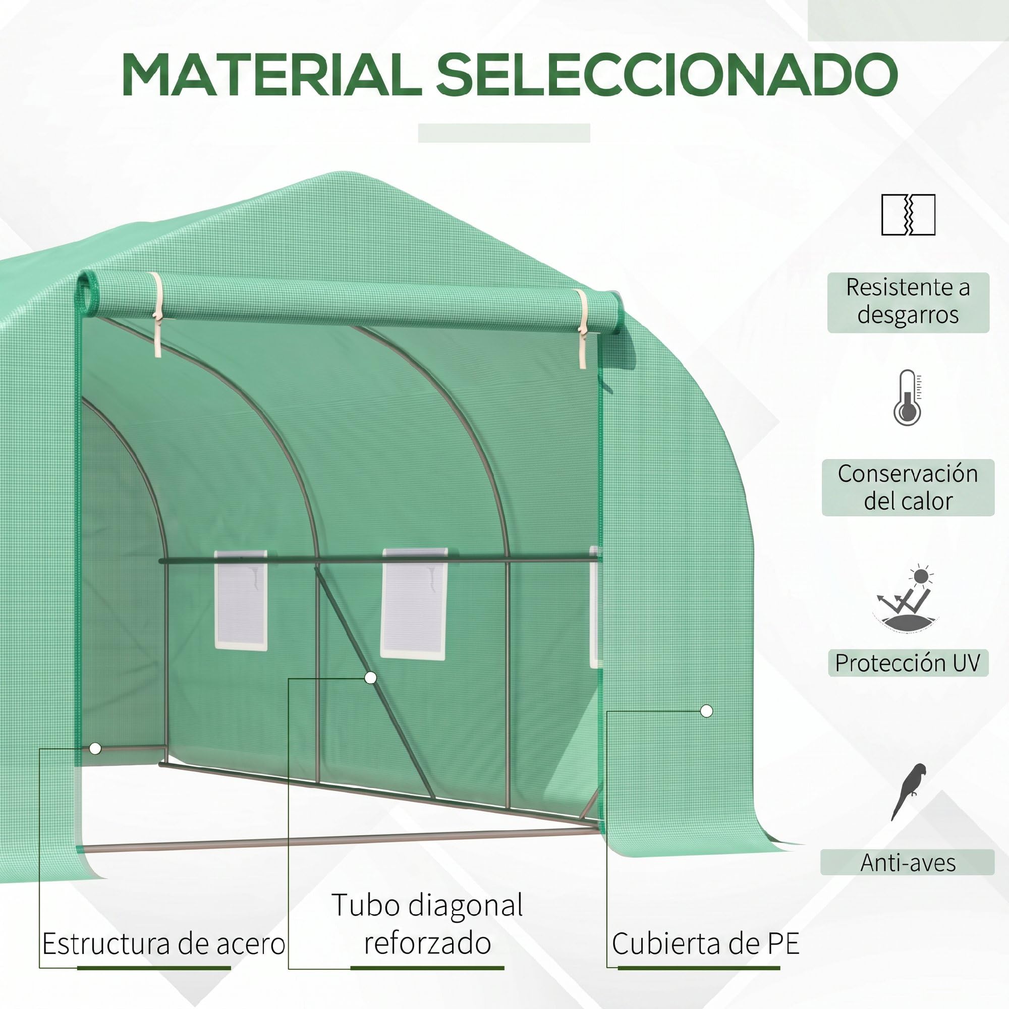 Homcom - Invernadero caseta 450 x 300 x 200 Jardin terraza Cultivo de Plantas semilla