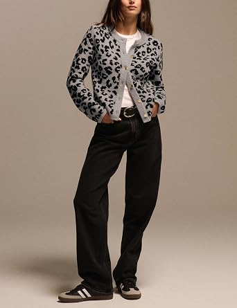 Leopard Cardigan for Women Cheetah Print Sweaters Open Front Cardigan Long Sleeve Golden Button Sweater Jacket