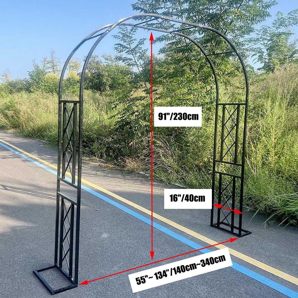 Arche Jardin pour Grimpantes, Arceau à Rosier Grande, Large 140cm 180cm 220cm 260cm 300cm 340cm pergola en Metal, Robuste Arche de Mariage Acier(Black,340cmx230cm)